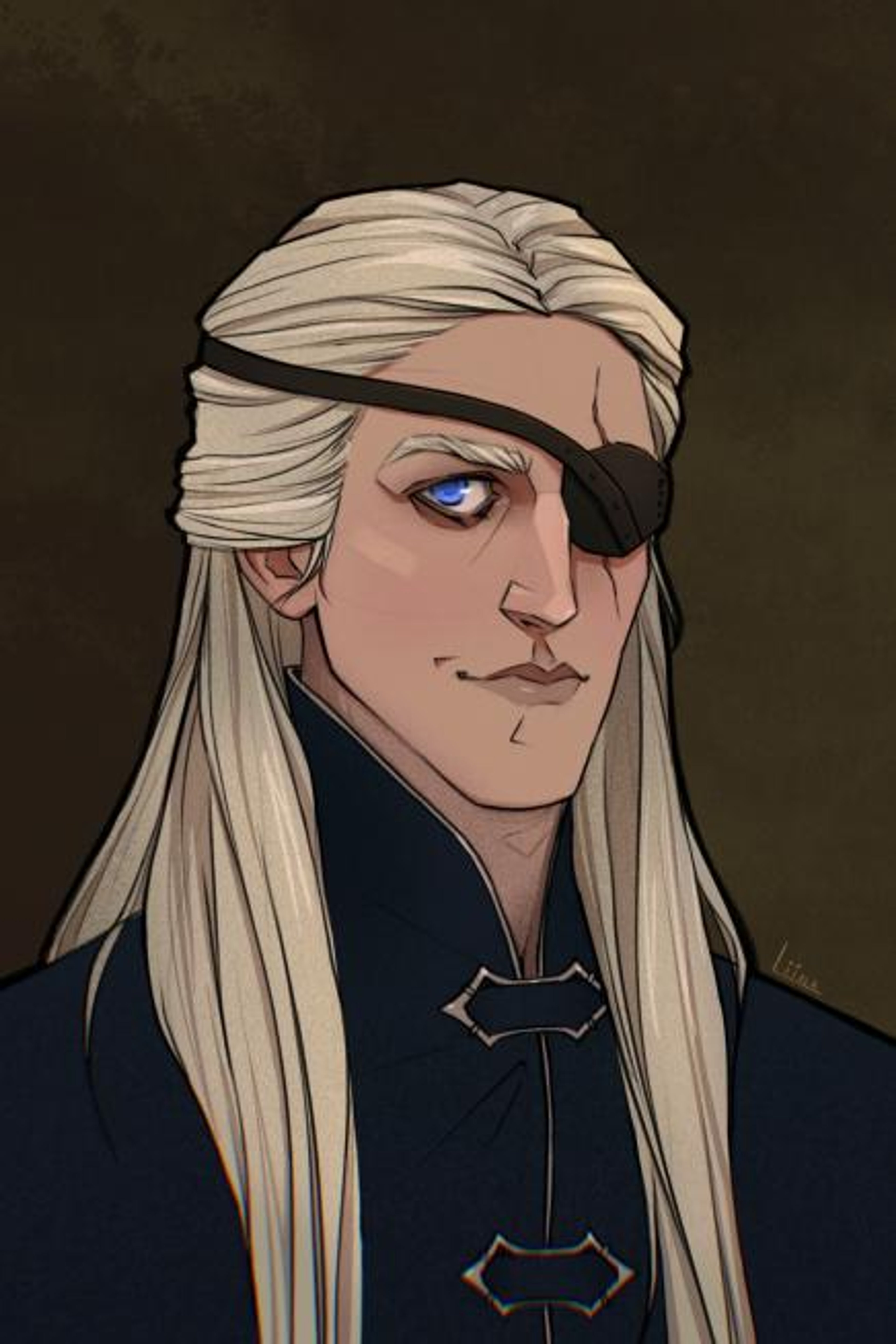 A male fantasy character with long blonde hair and an eye patch