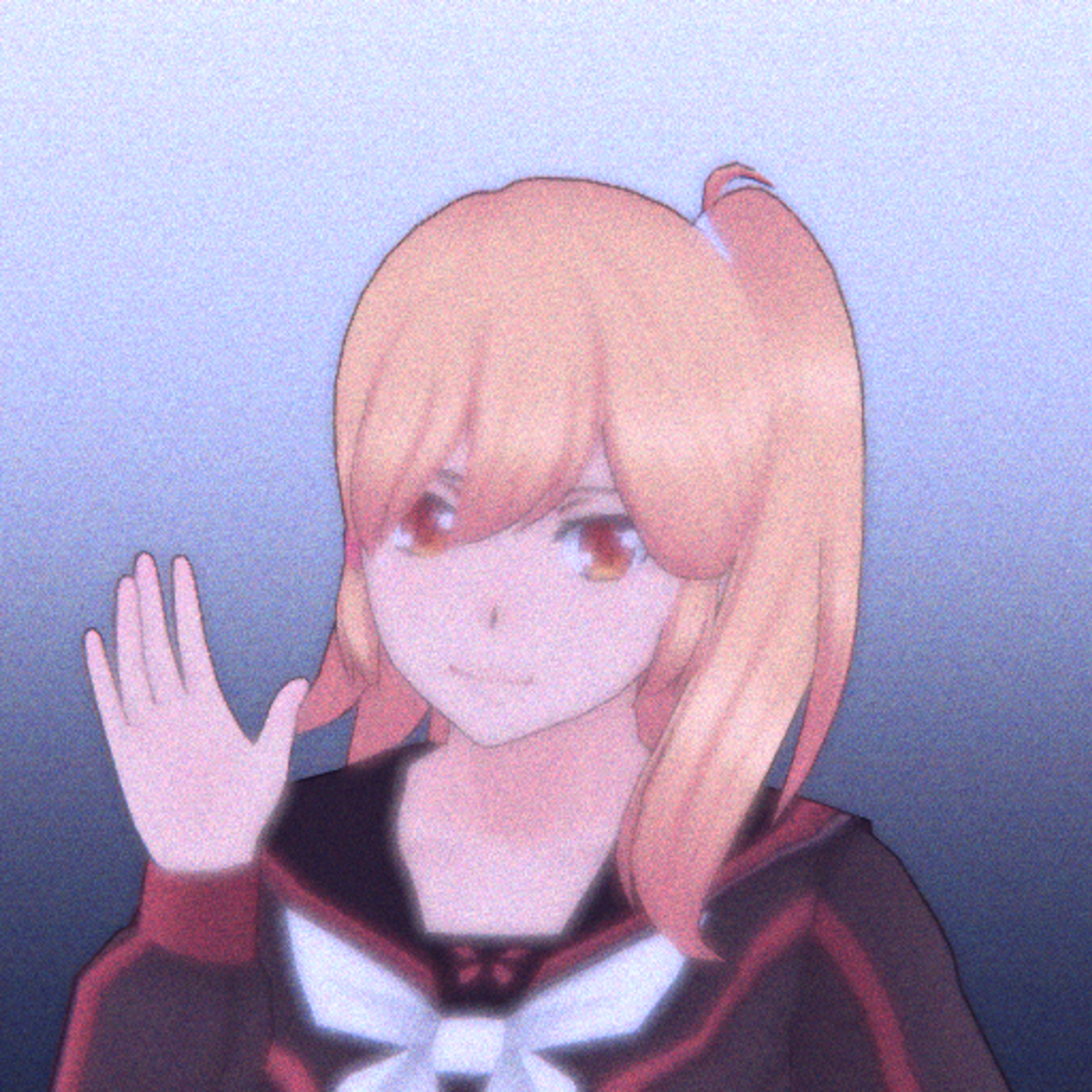 An anime-style character with bright yellow-blonde hair in a side ponytail, wearing a high school uniform.