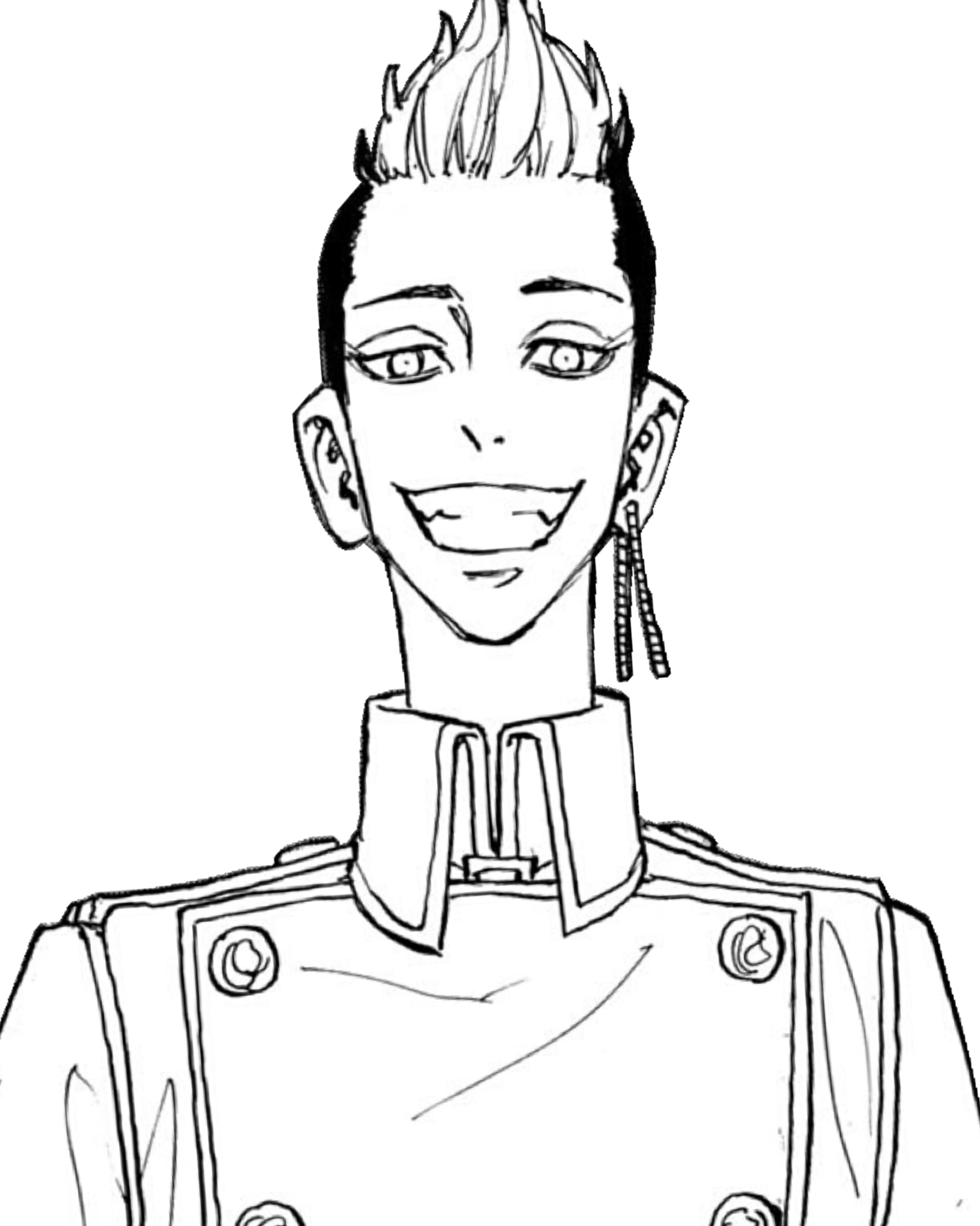 A tall, lanky male character with black and yellow hair, tattoos, and a confident expression.