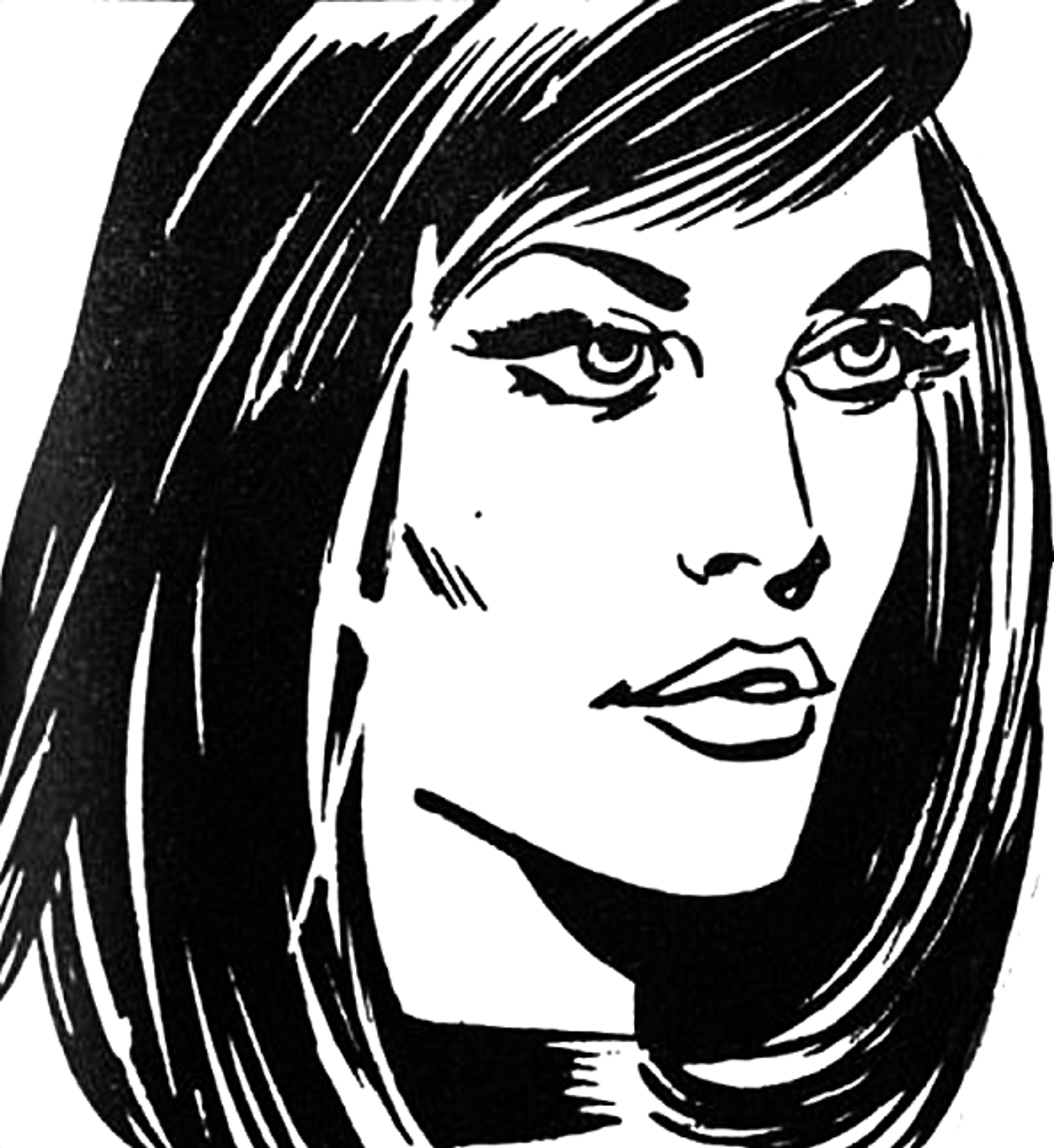 A stylized portrait of a European woman with dark hair and intense eyes, wearing safari-style clothing.