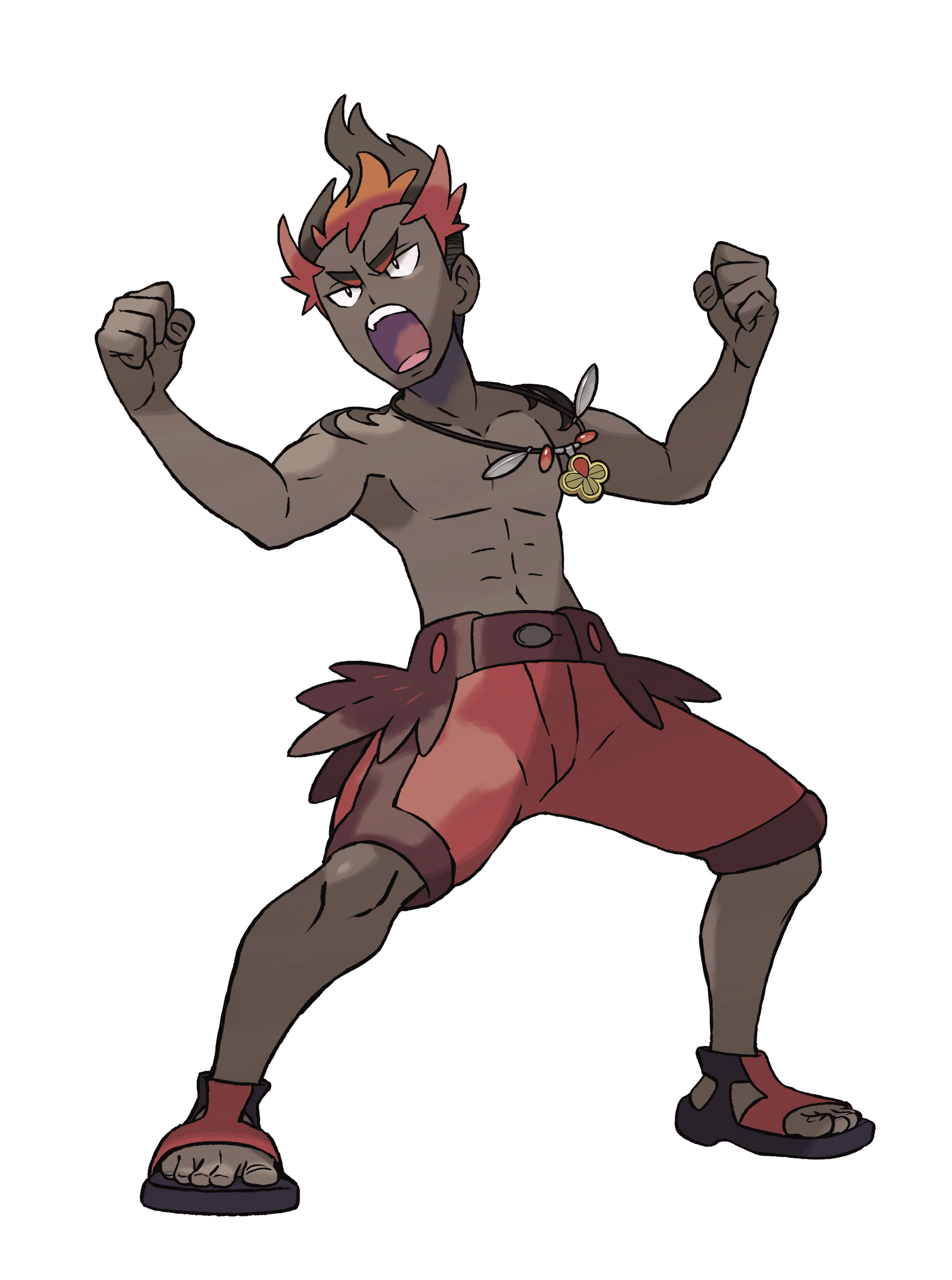 A muscular, fiery-haired young man in a fighting or dancing pose