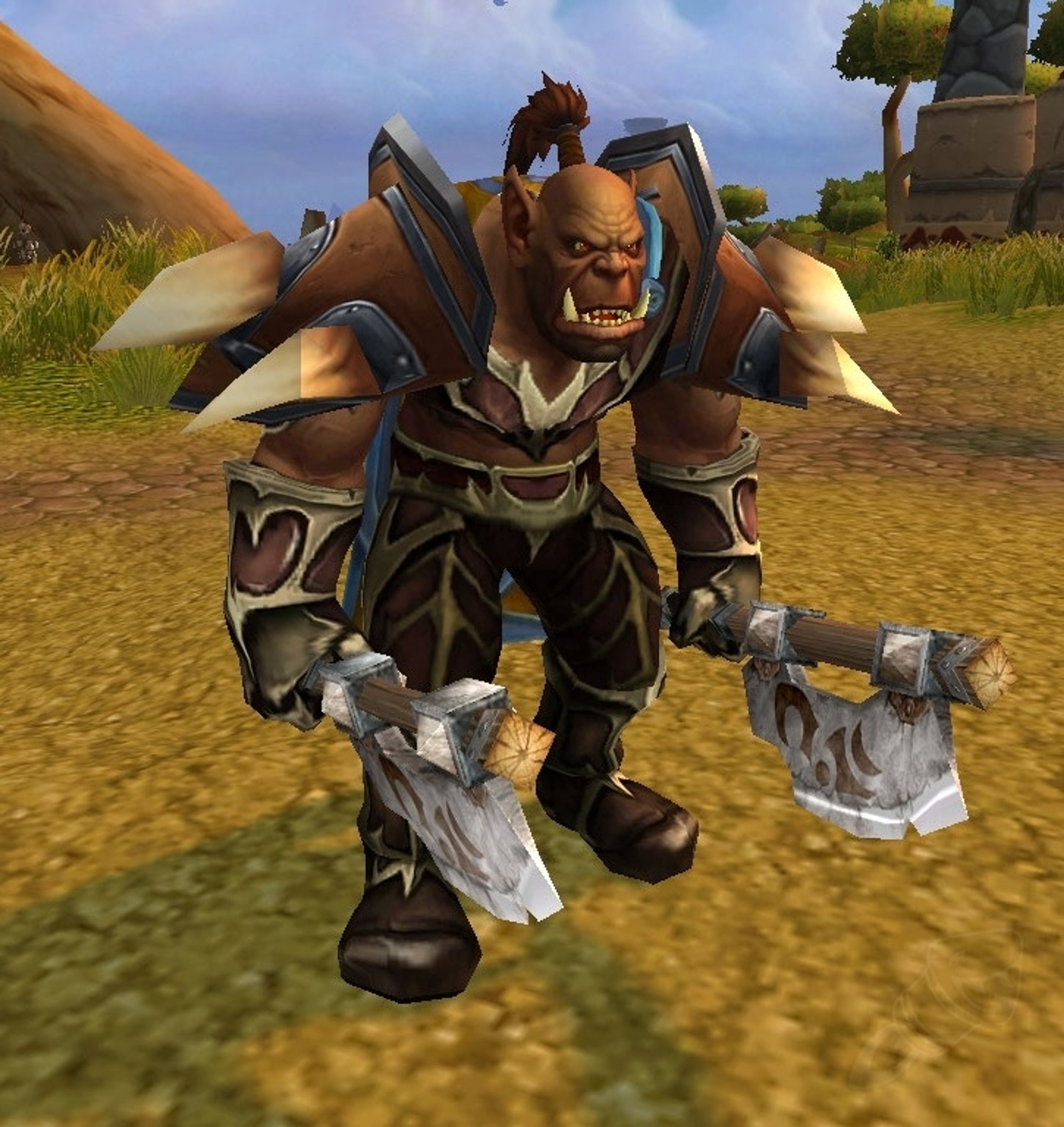 A powerful orc warrior in battle-ready armor, wielding a spiked weapon.