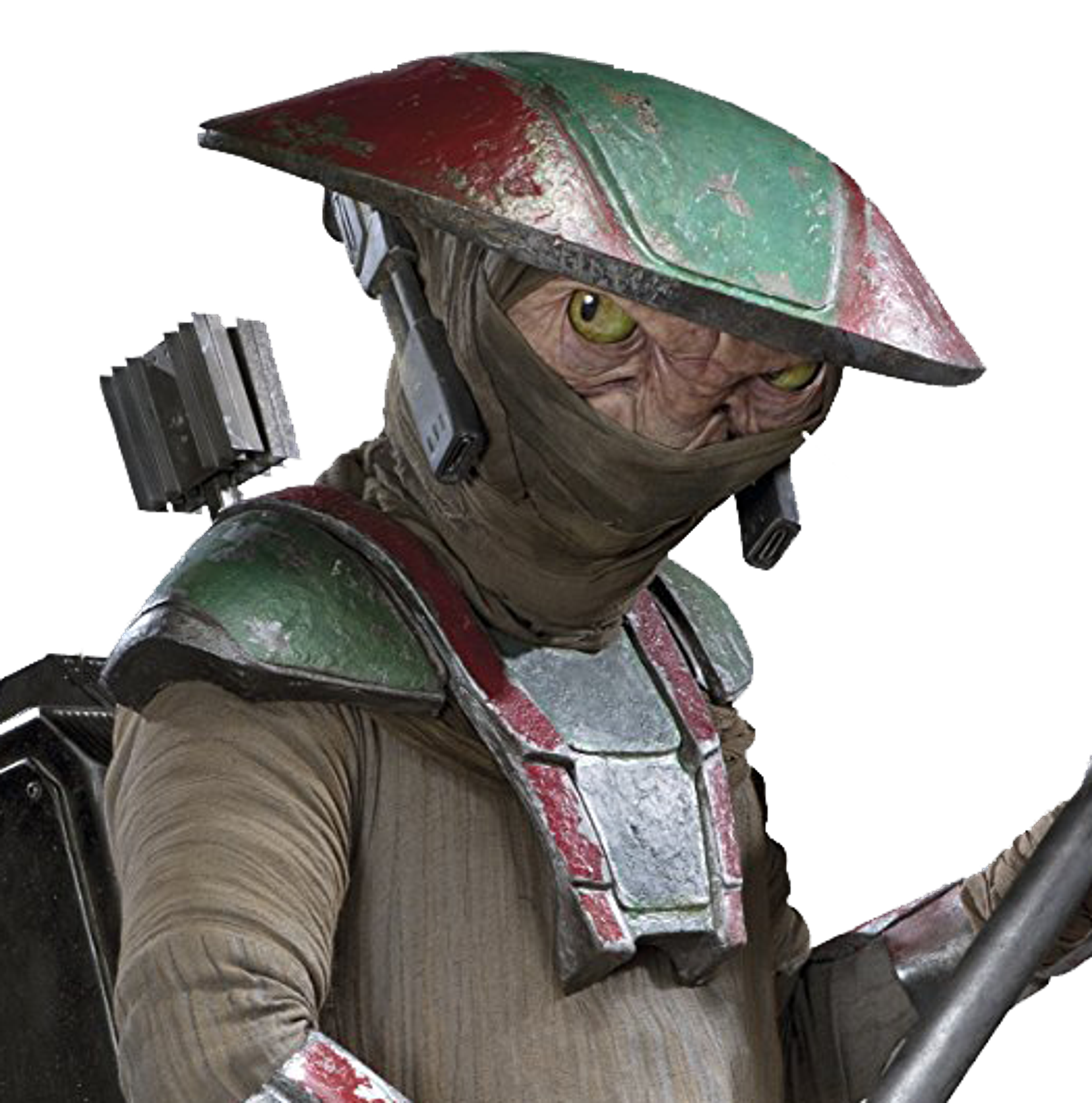 A grizzled Kyuzo constable in protective gear, holding a tool or weapon.