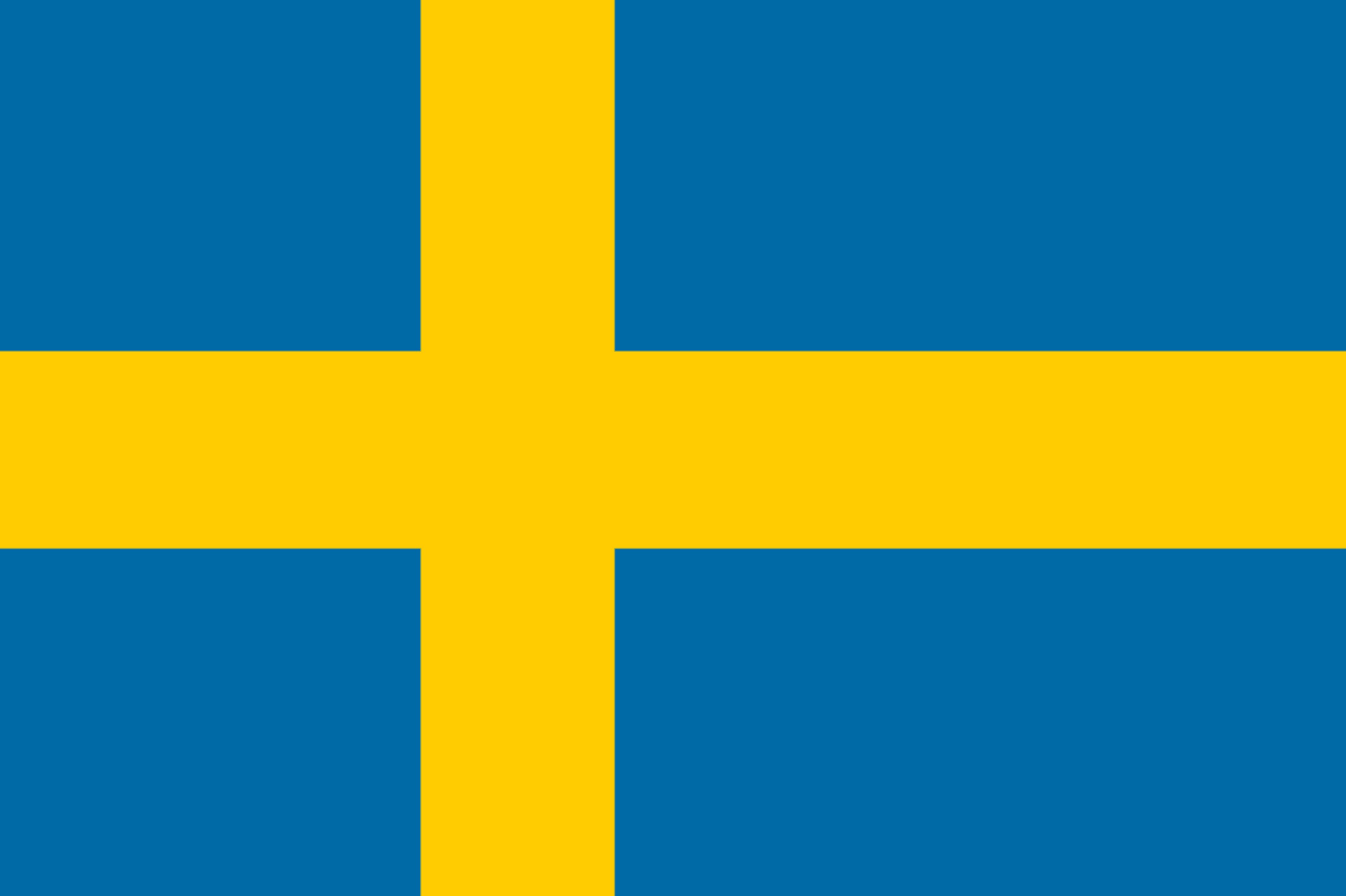 The Swedish flag, consisting of a yellow cross on a blue background.