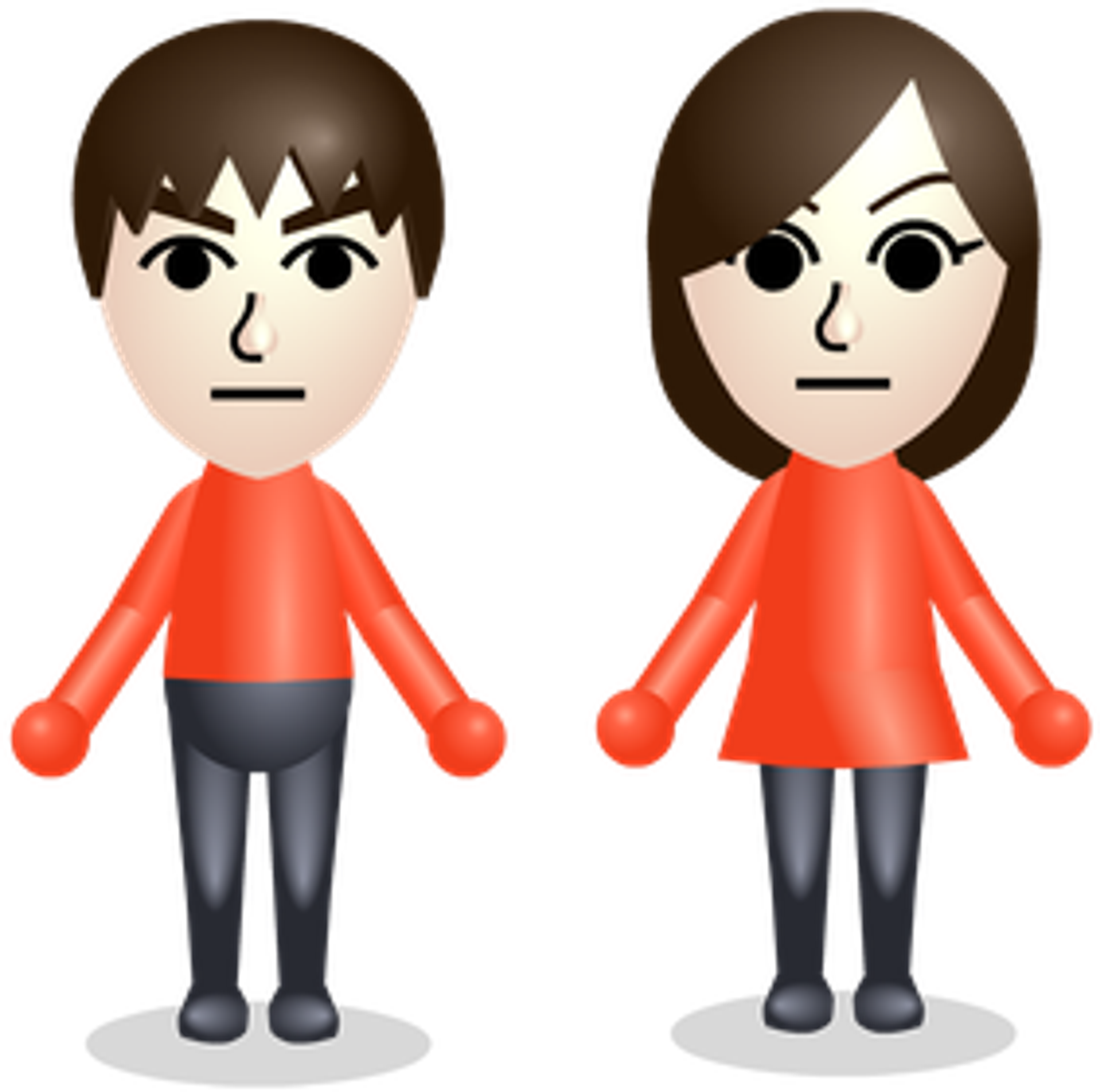 Two Mii characters from Nintendo's gaming universe, standing in a neutral pose.