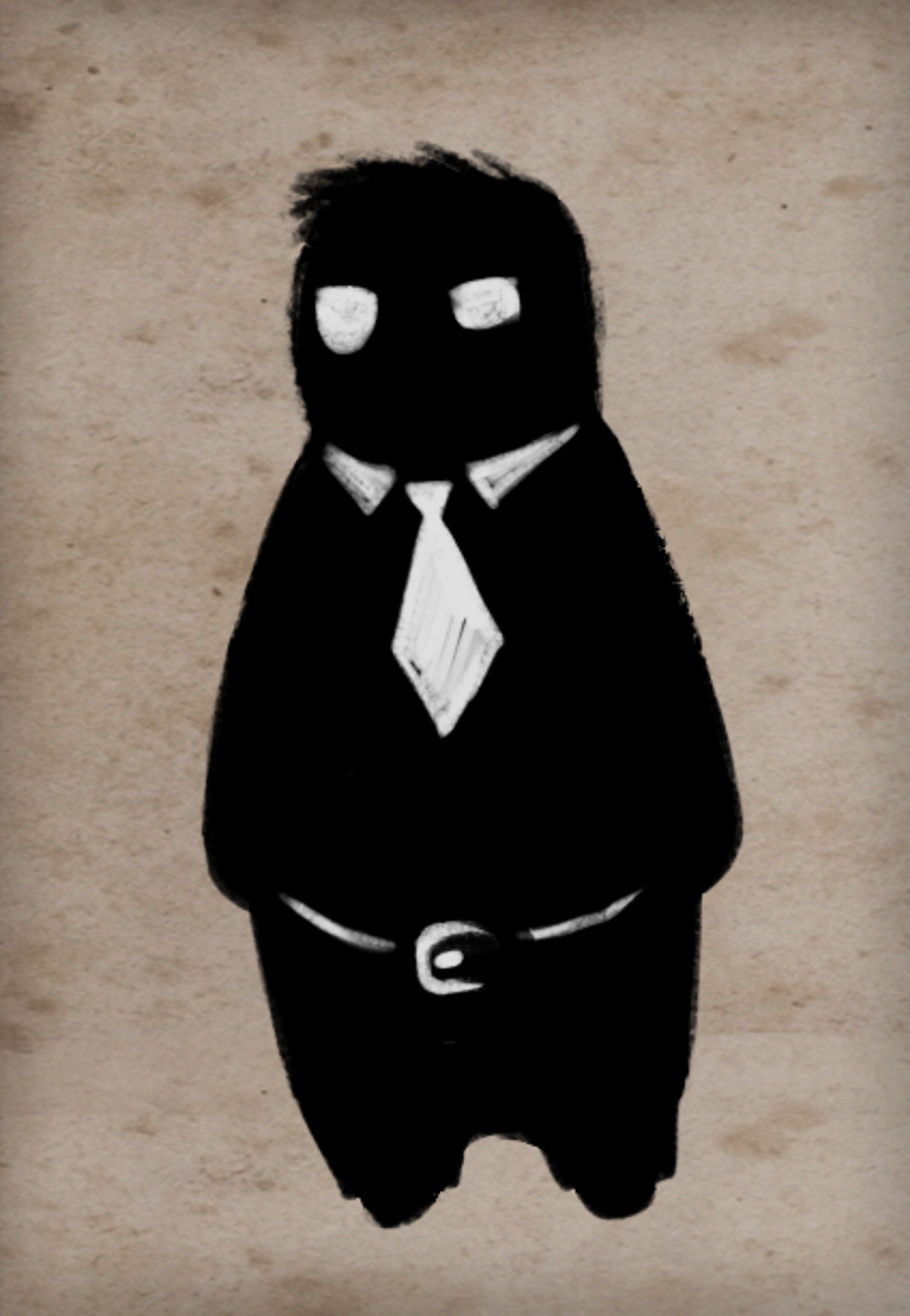 A black silhouette of a person in a suit and tie