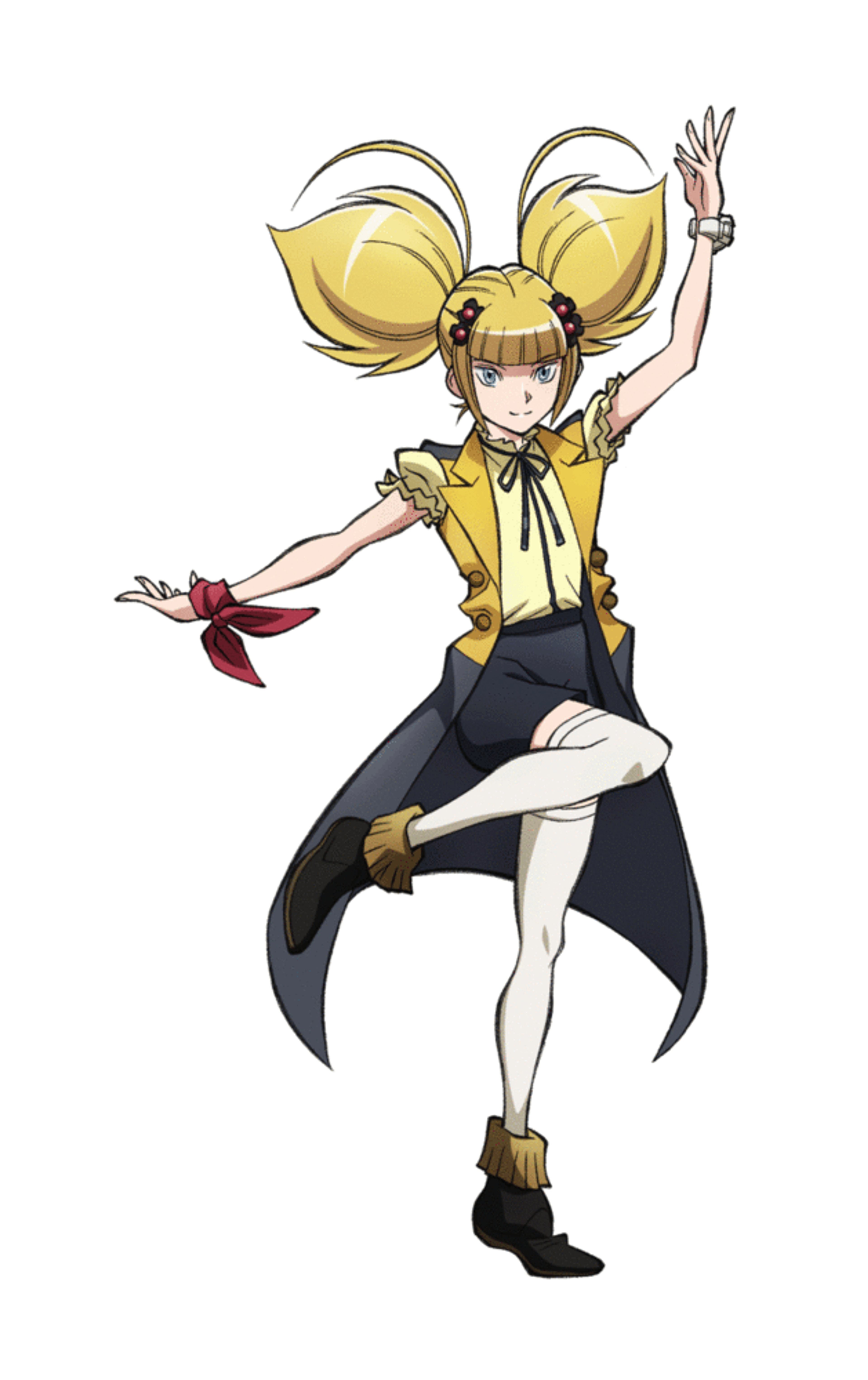 A young woman in a superhero-style costume striking a heroic pose