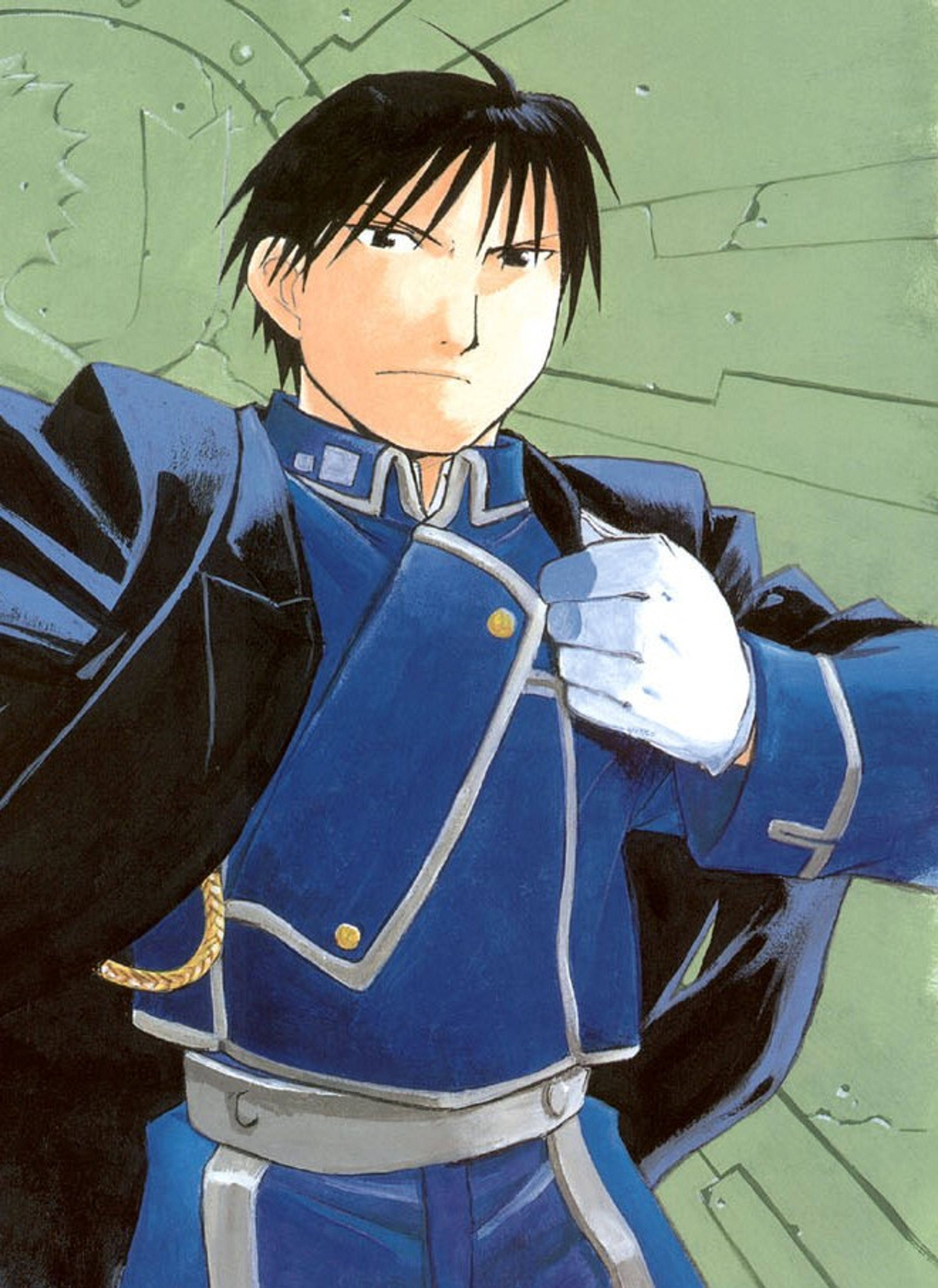 A man in a blue military uniform with dark hair and eyes