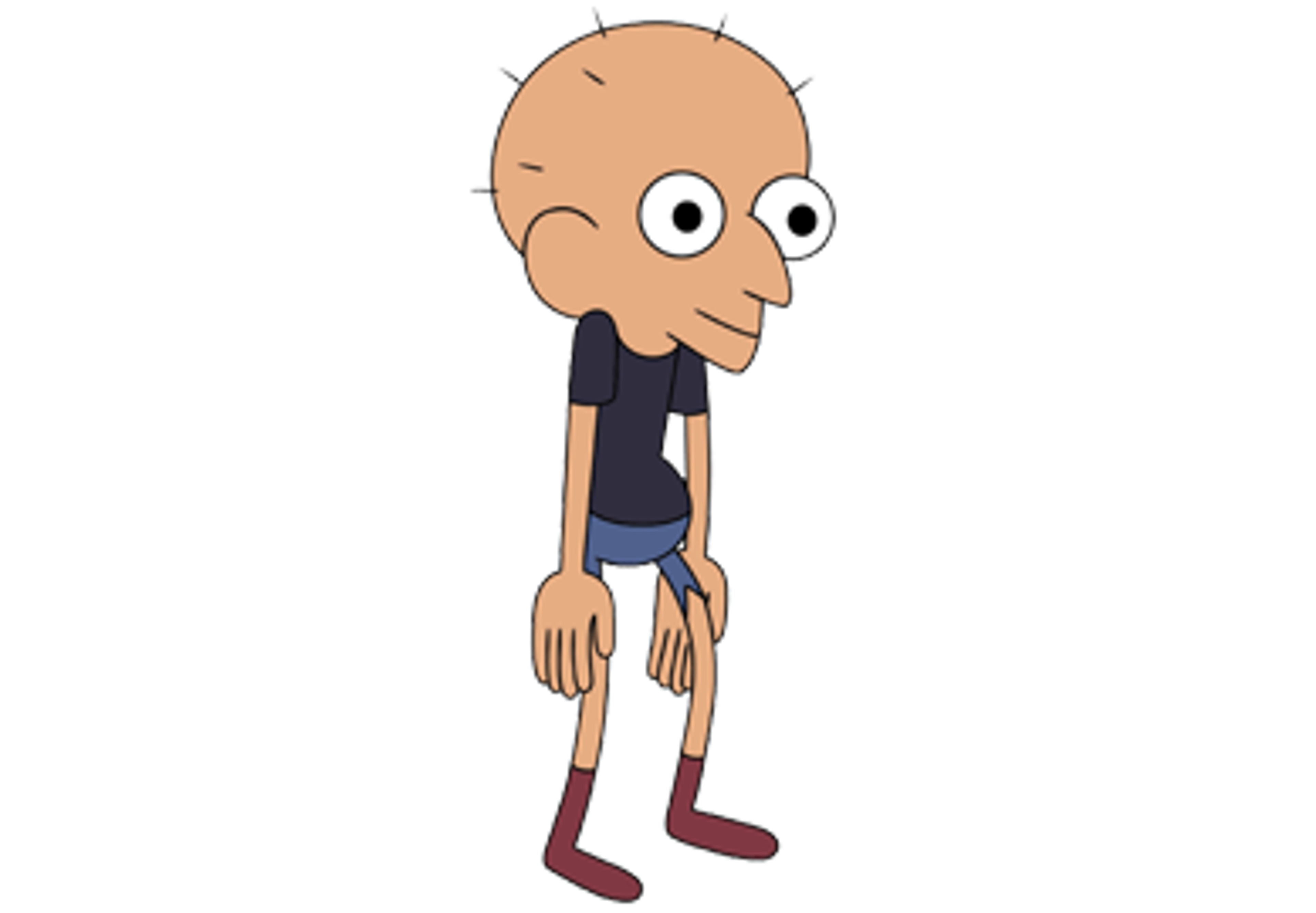 A young boy with a shaved head and prominent ears, making a wild expression.