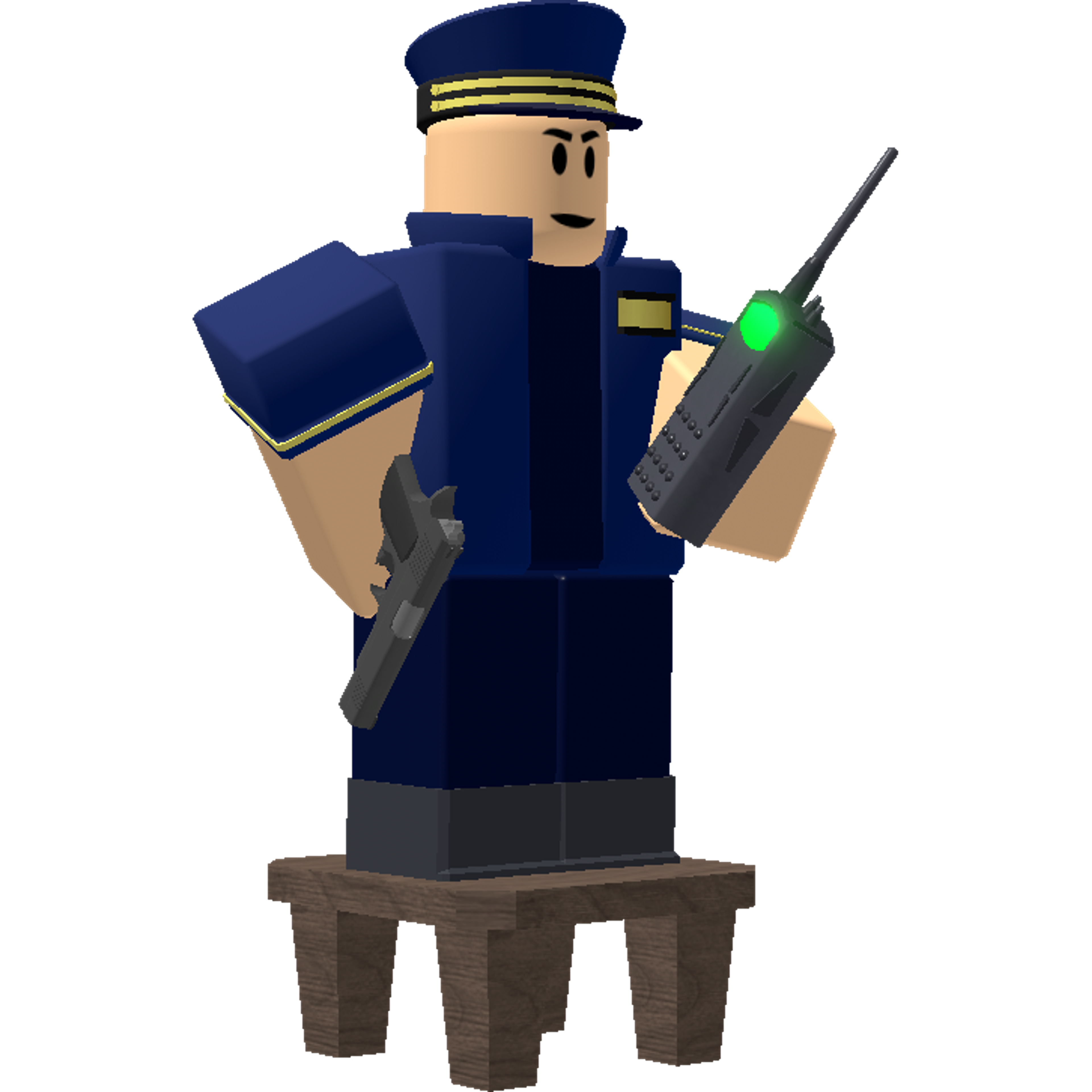 A cartoon-style military commander character in a blue uniform holding a communication device.