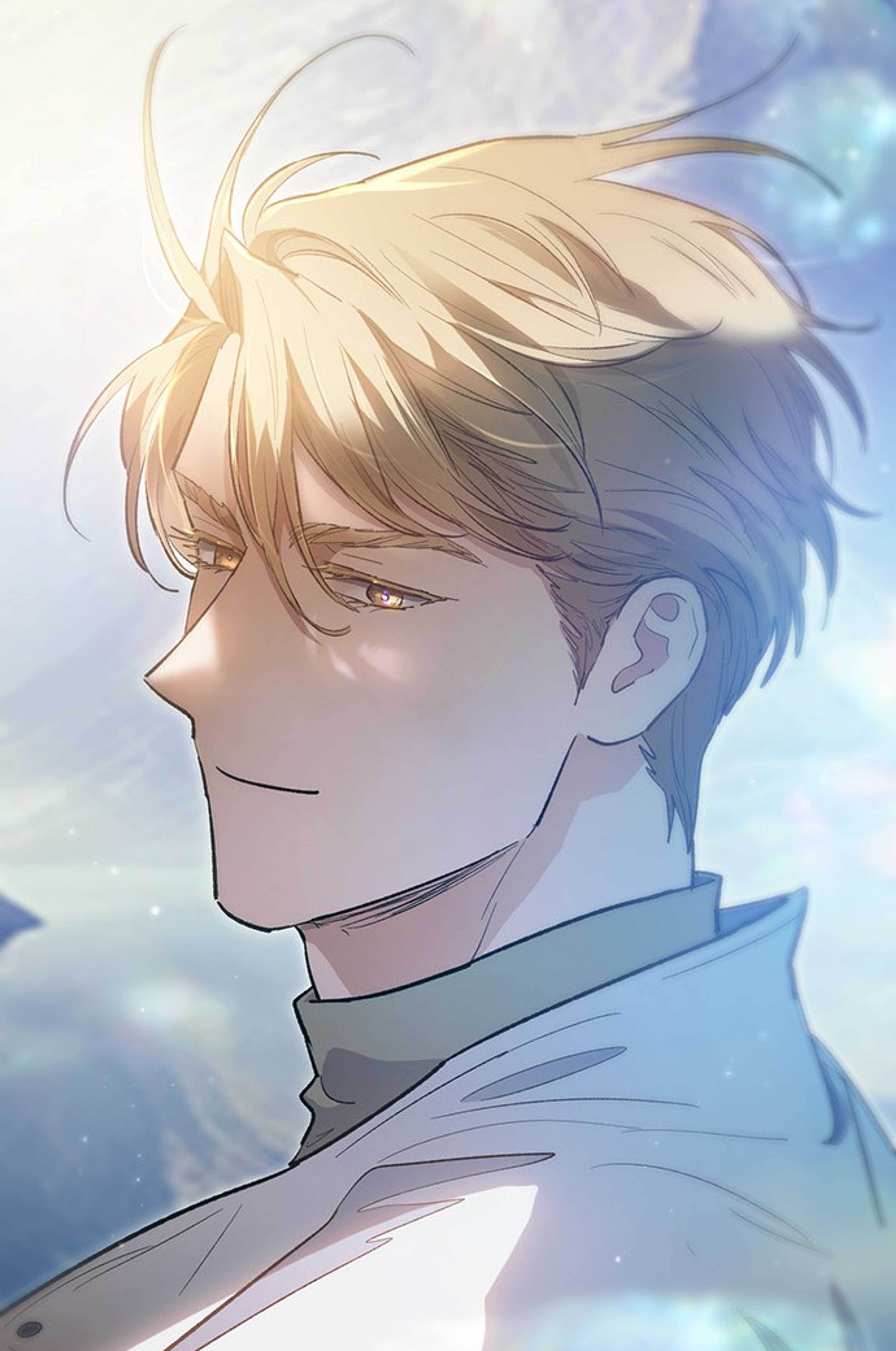 A young, handsome male character with blonde hair and a serious expression
