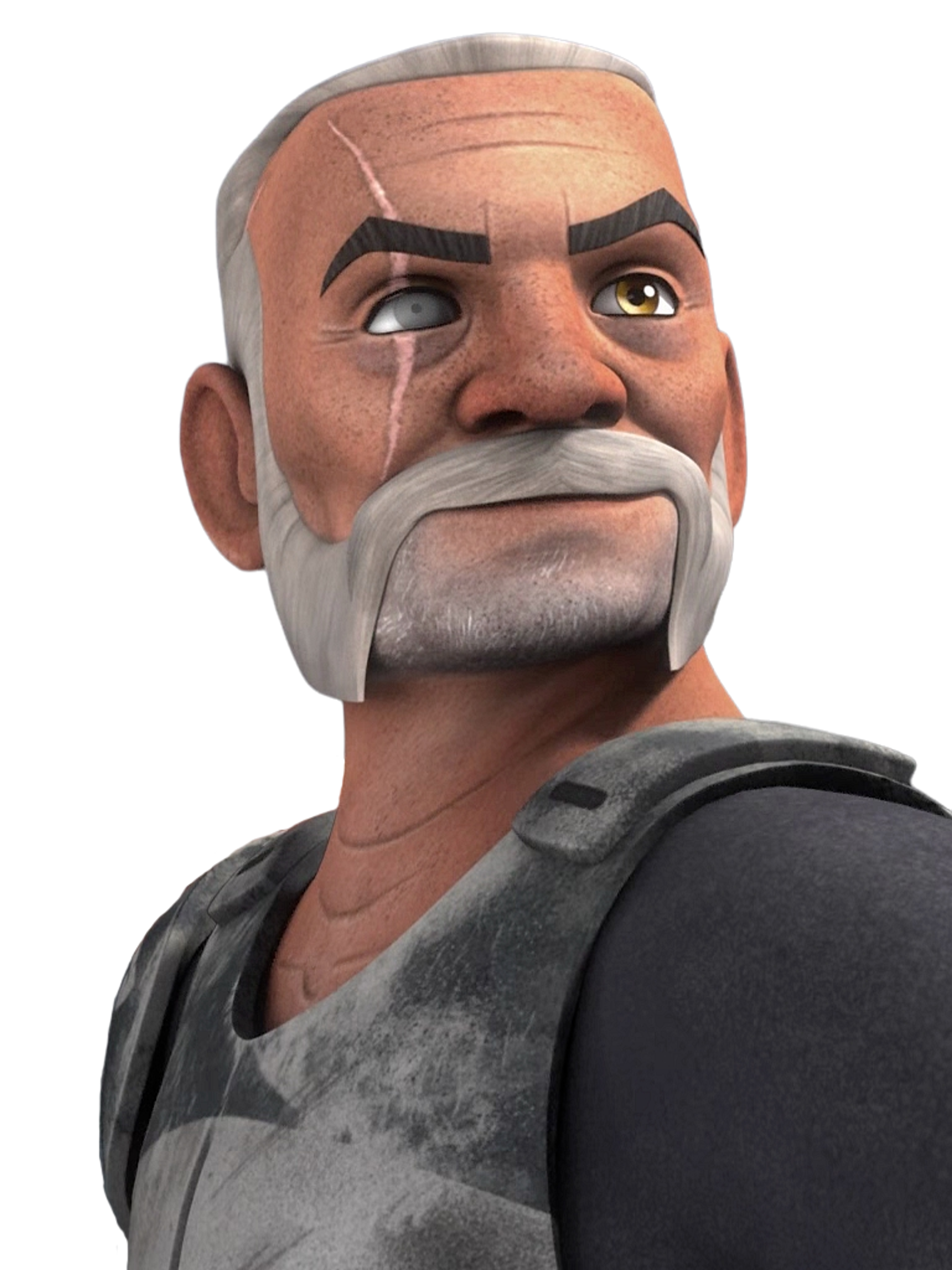 A clone trooper commander with a cybernetic eye