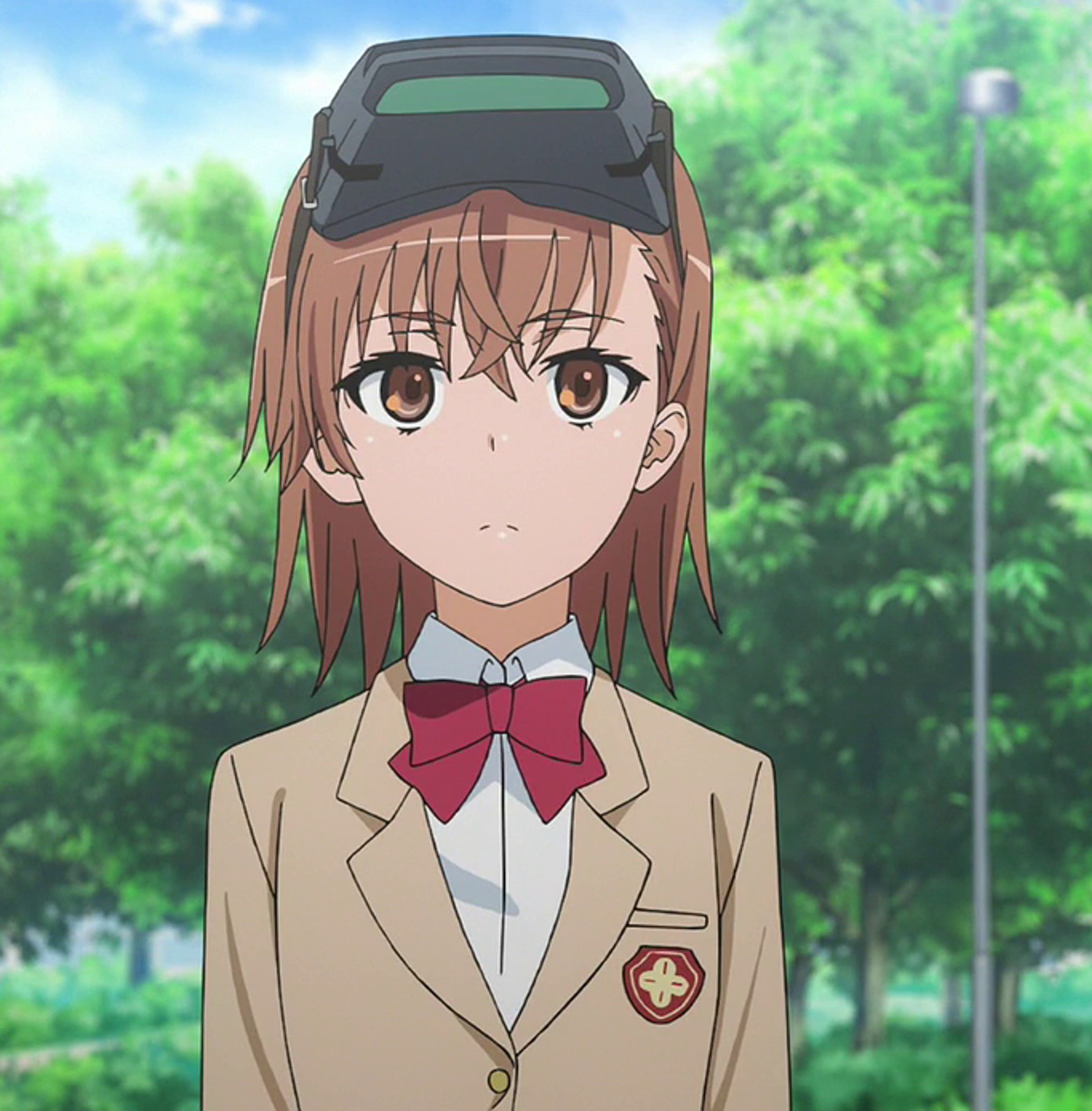 An anime-style character in a school uniform with a serious expression