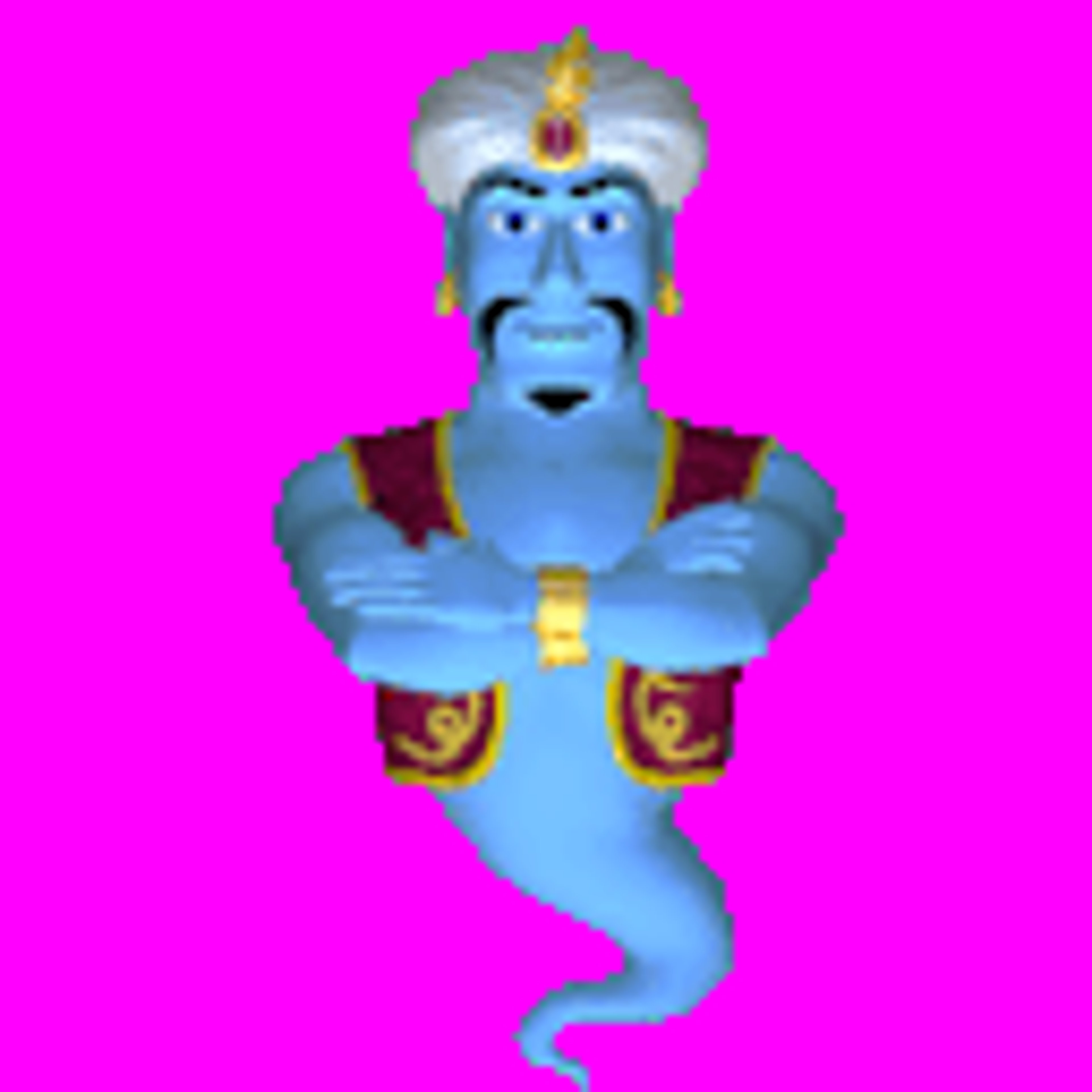 A friendly, blue-colored digital assistant character resembling a genie from folklore.