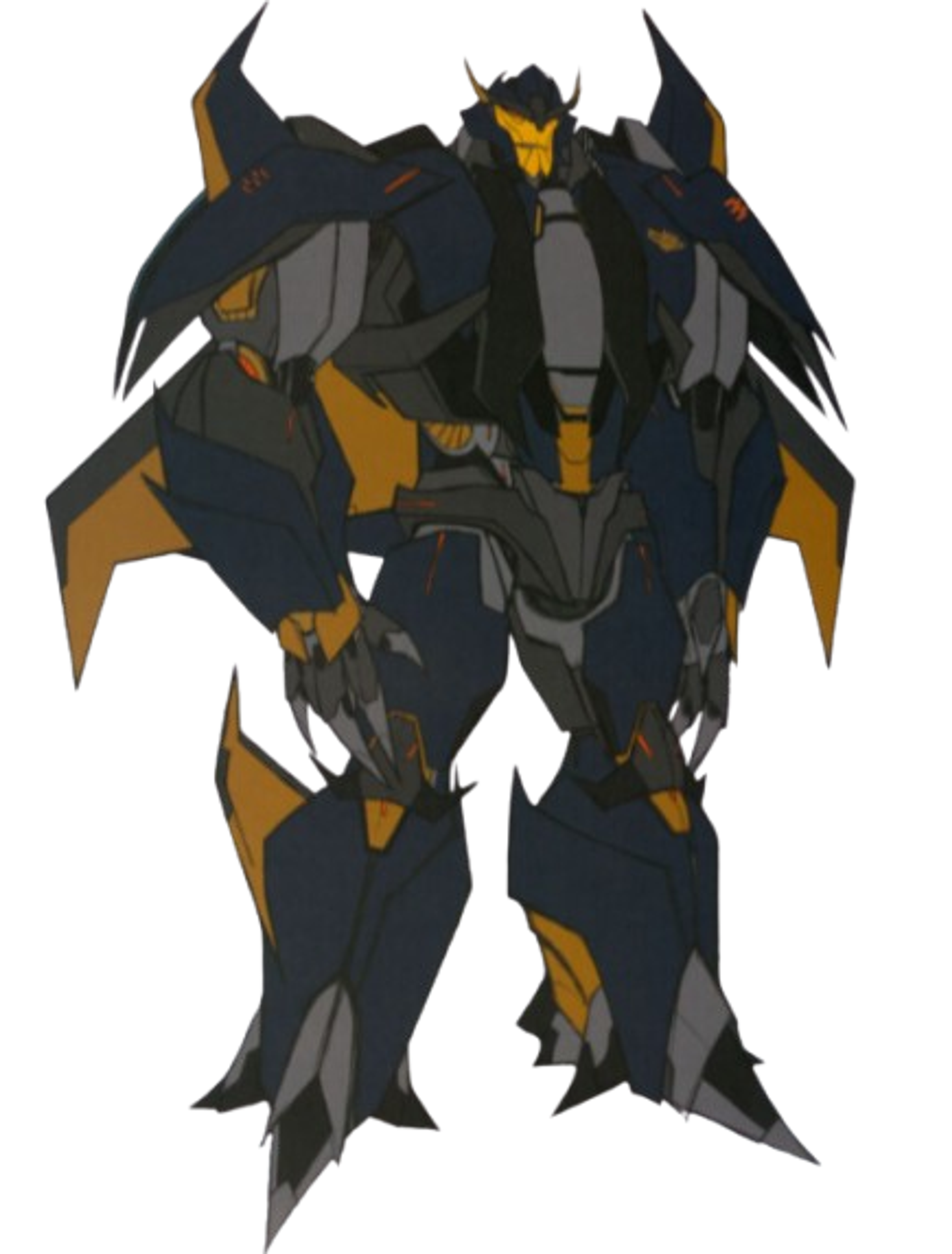 A large, heavily armored Cybertronian robot with a dark blue and gold color scheme.