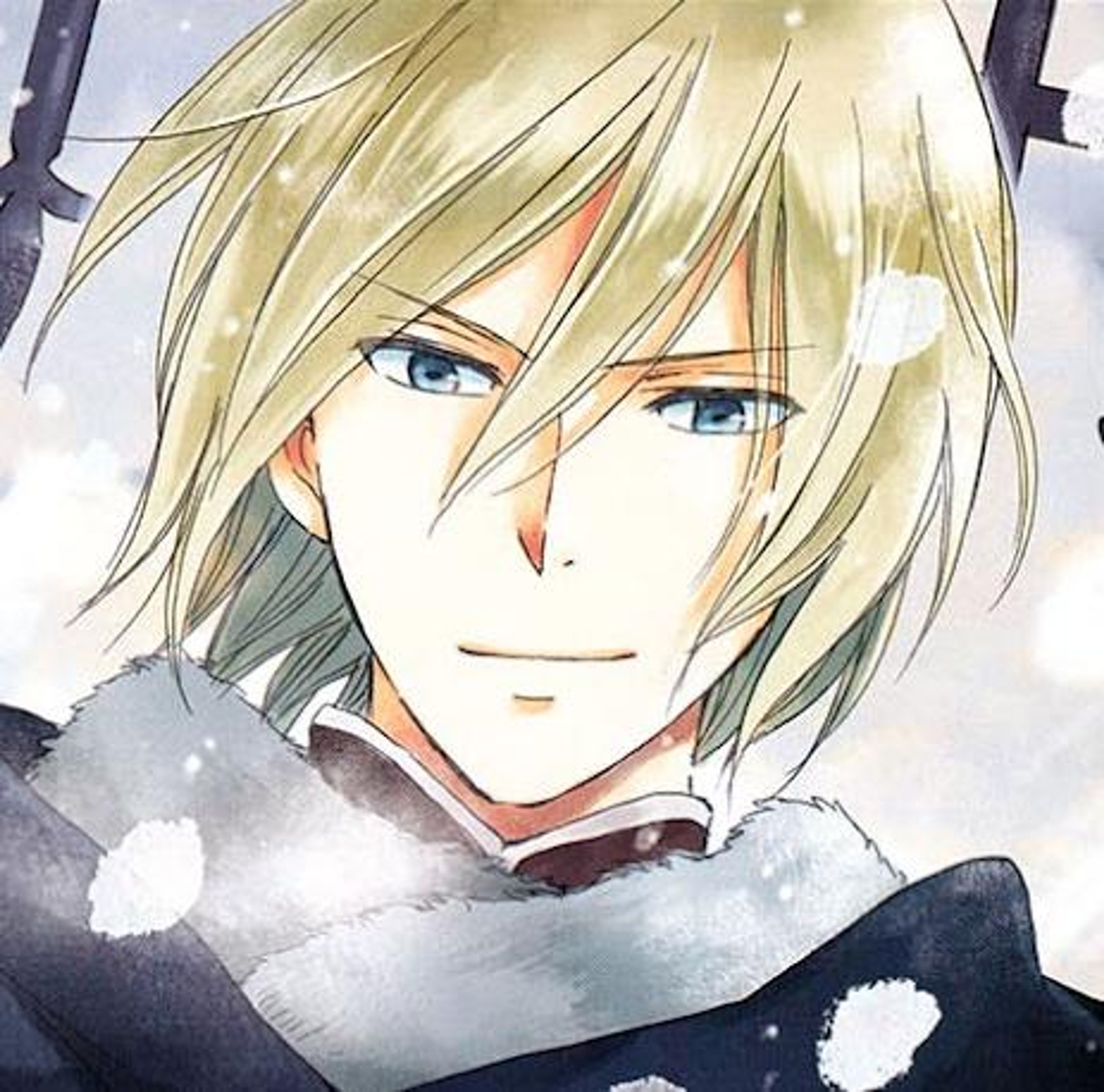 A man with blond hair and blue eyes wearing a dark outfit, with a serious expression on his face.