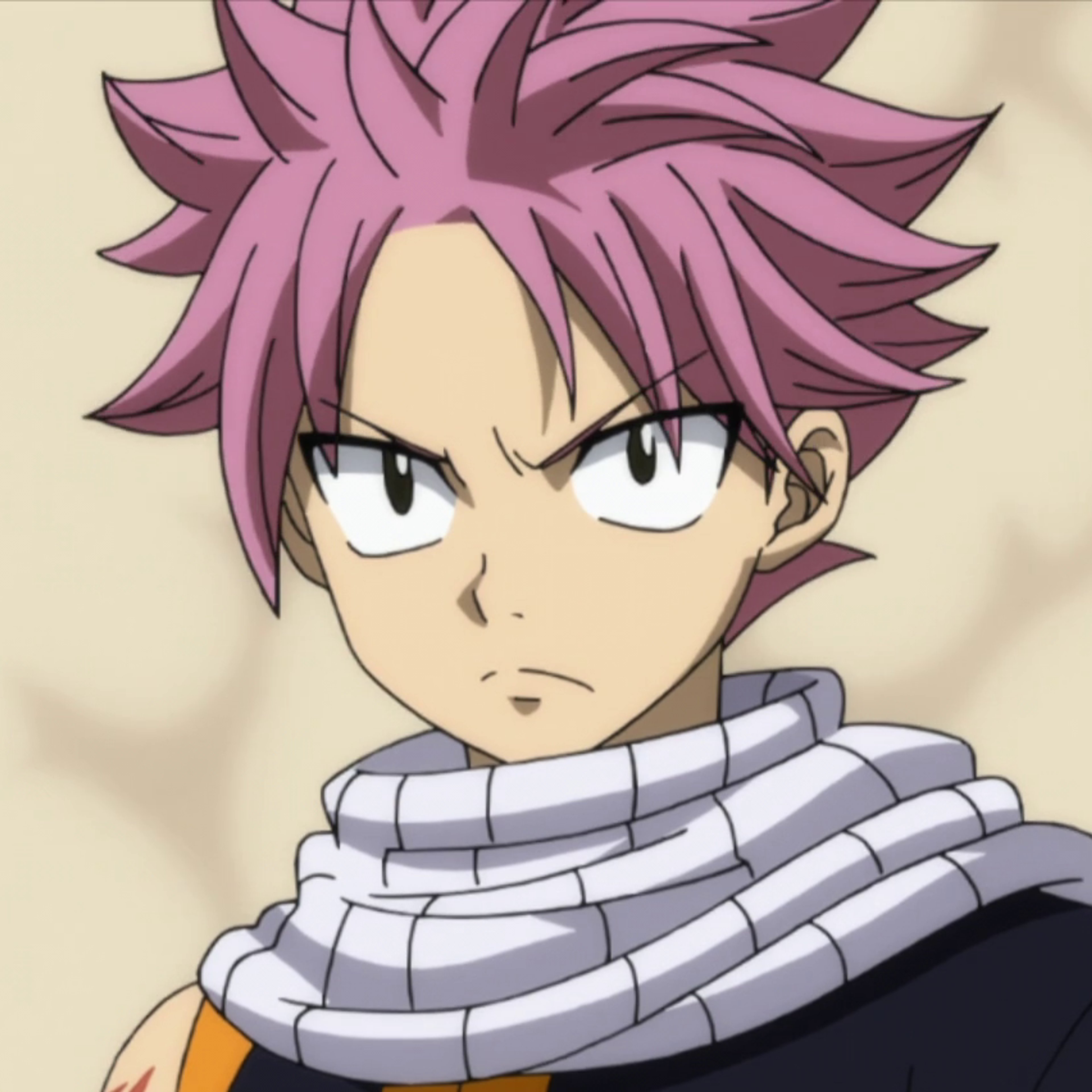 An anime-style character with pink hair and a gray scarf