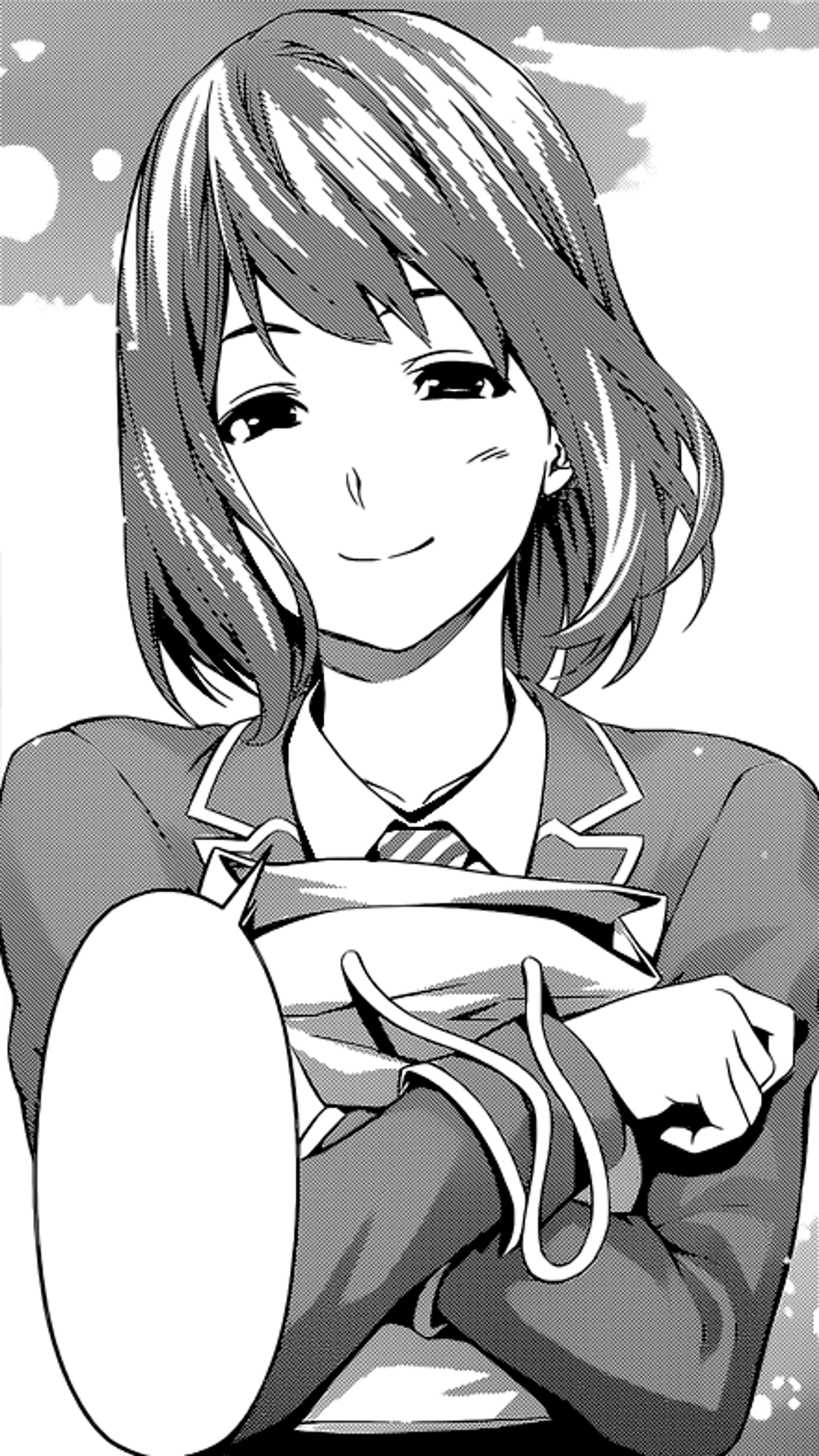 A young woman in a school uniform with a friendly expression