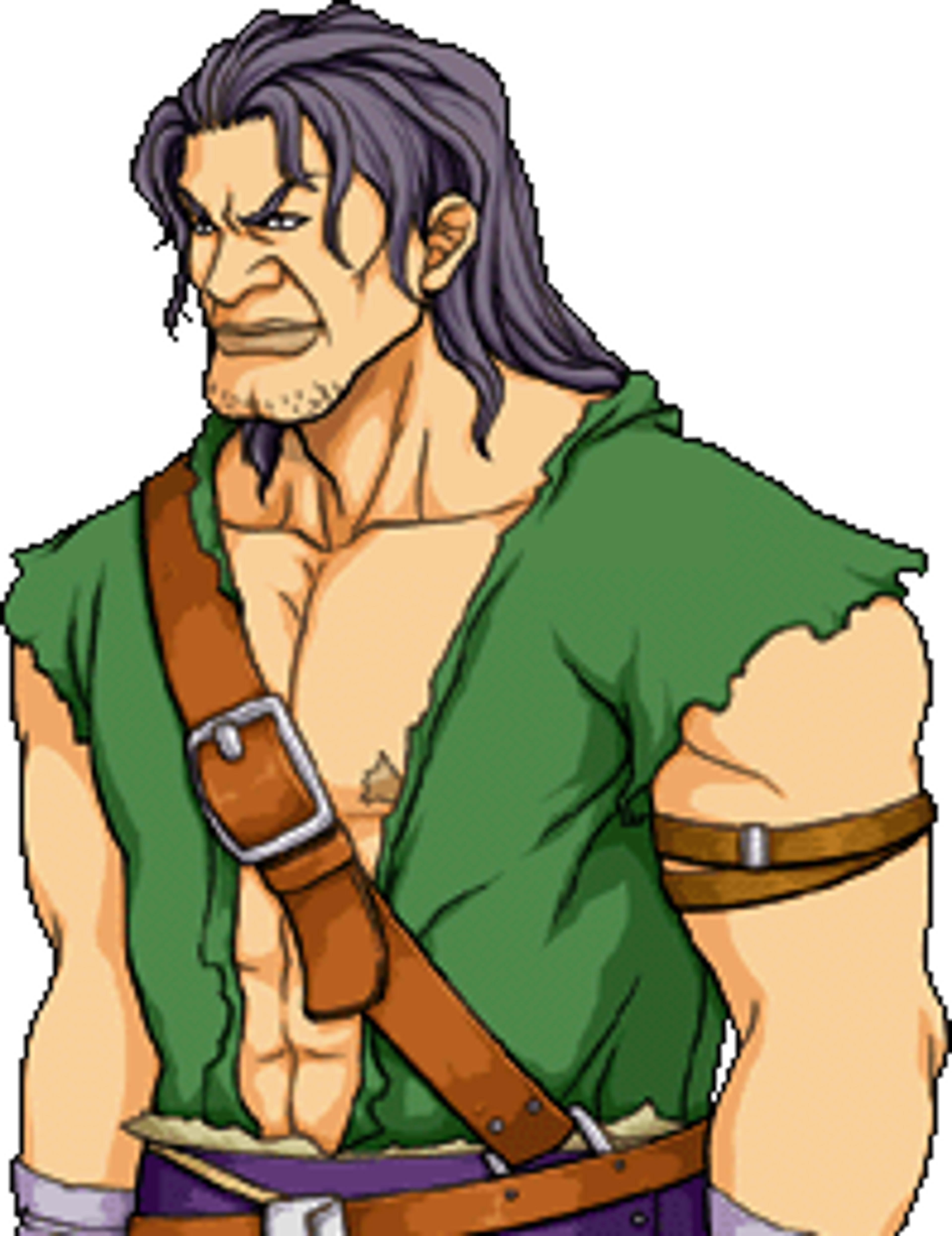 A gruff, seasoned pirate character with a weathered appearance and boisterous manner.