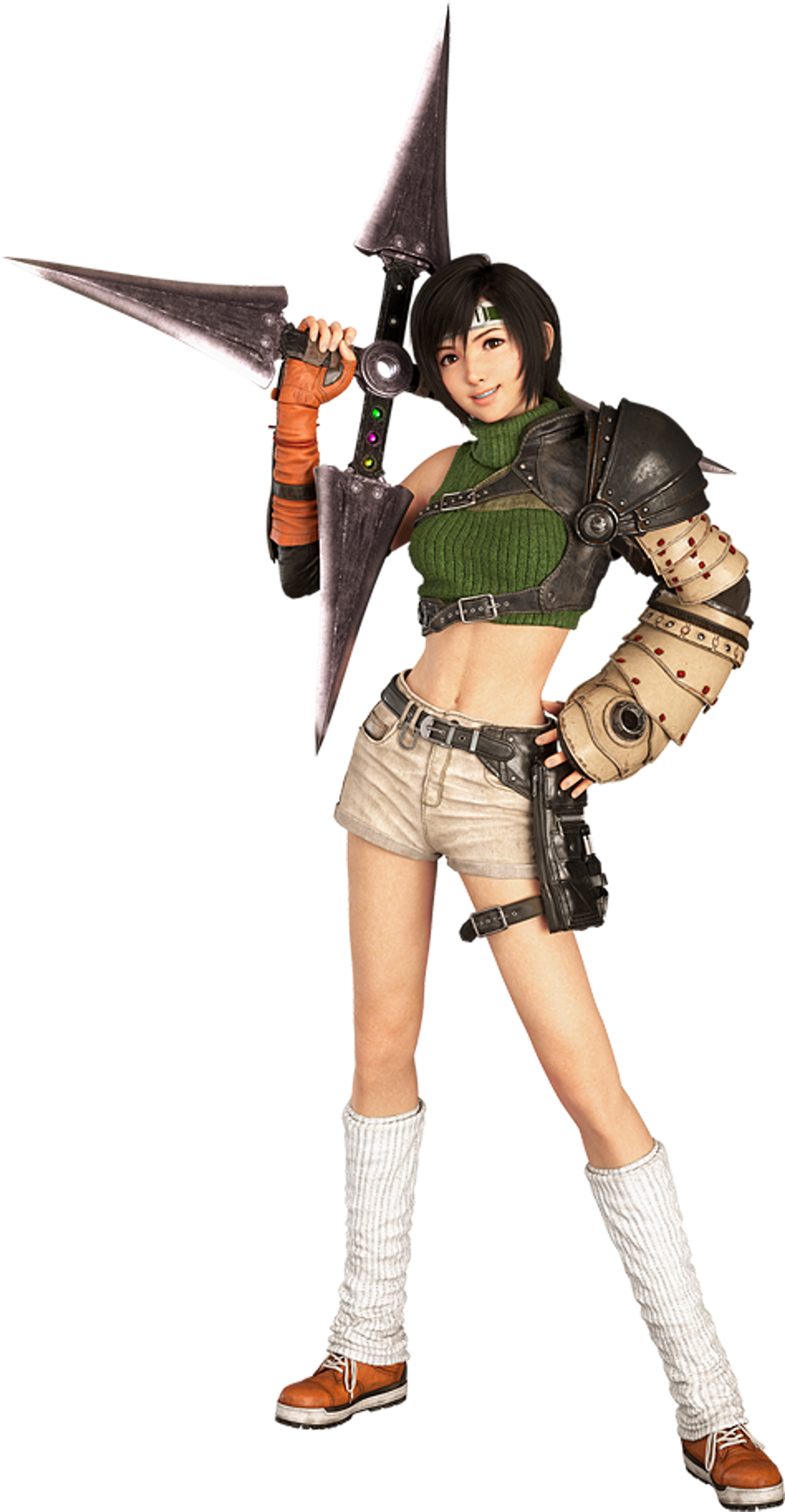 A young female ninja character holding a large shuriken weapon