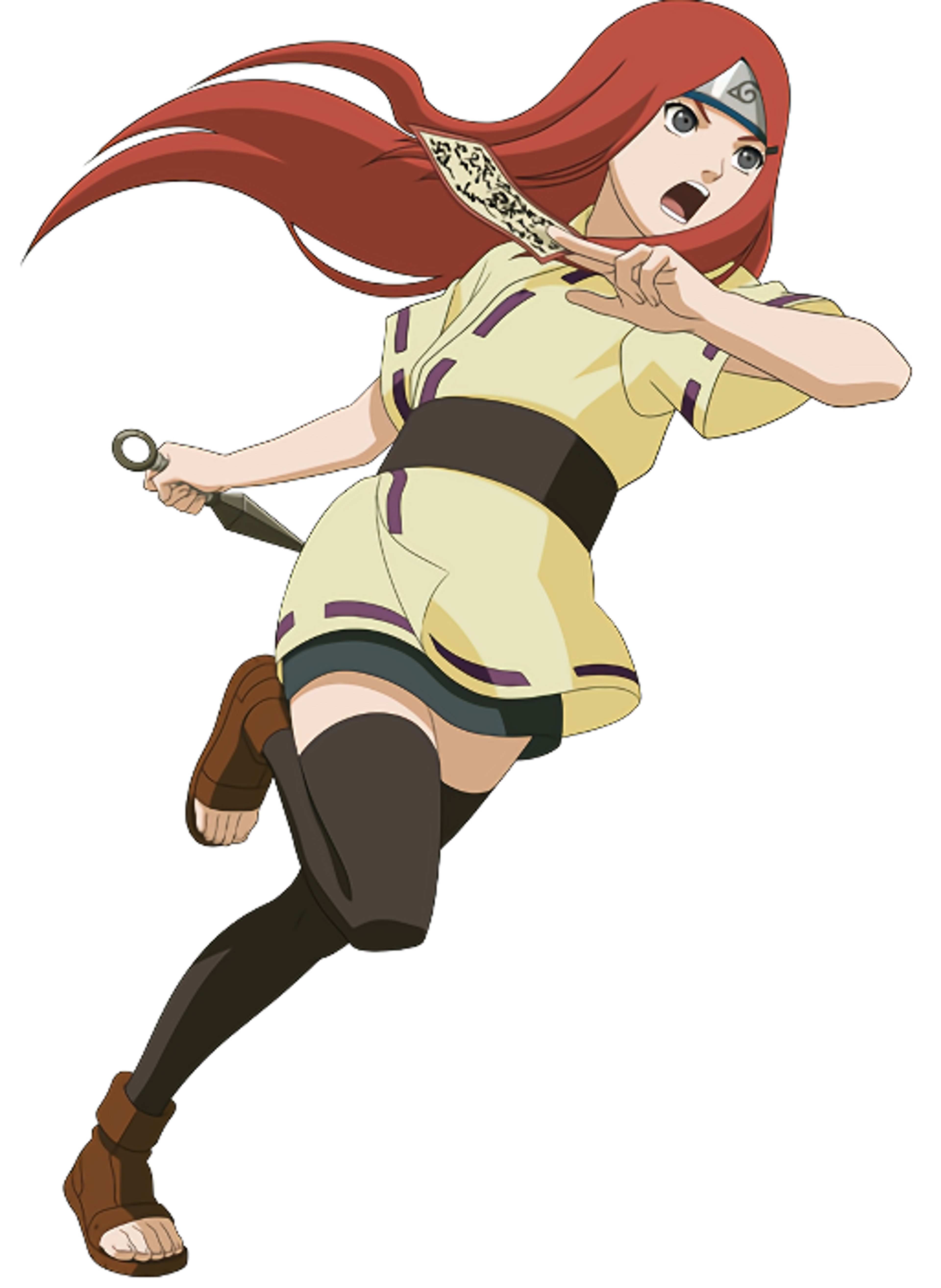 An anime-style female character with red hair in an action pose