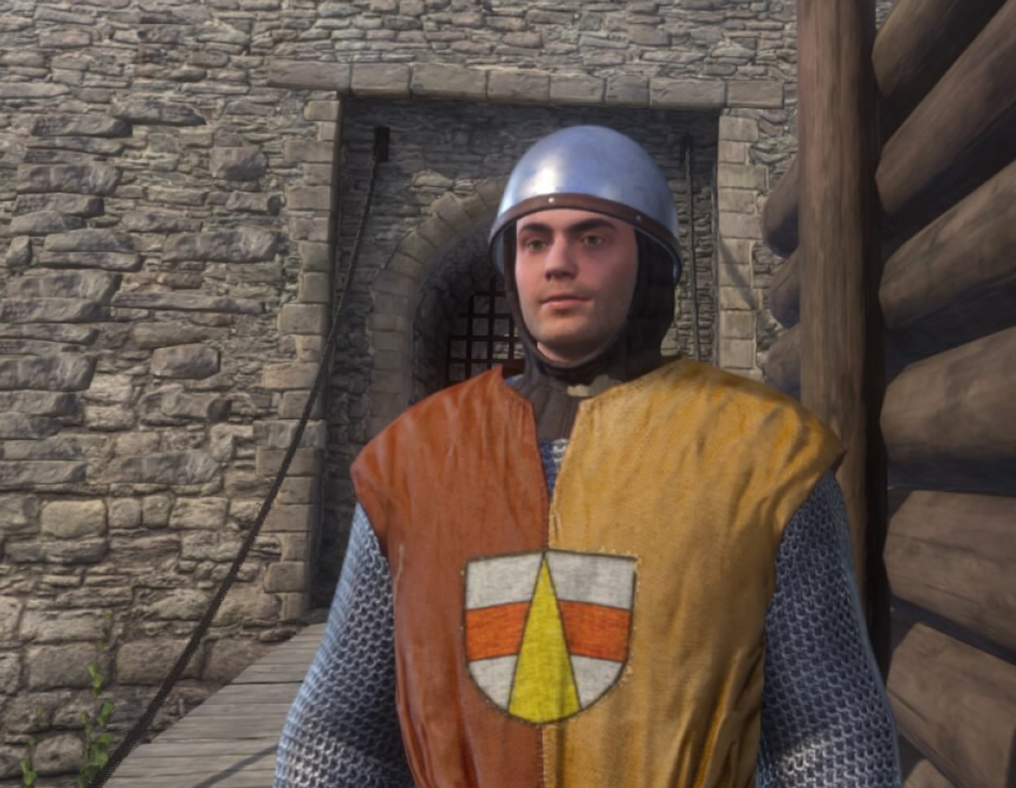 A medieval guard standing in a stone archway