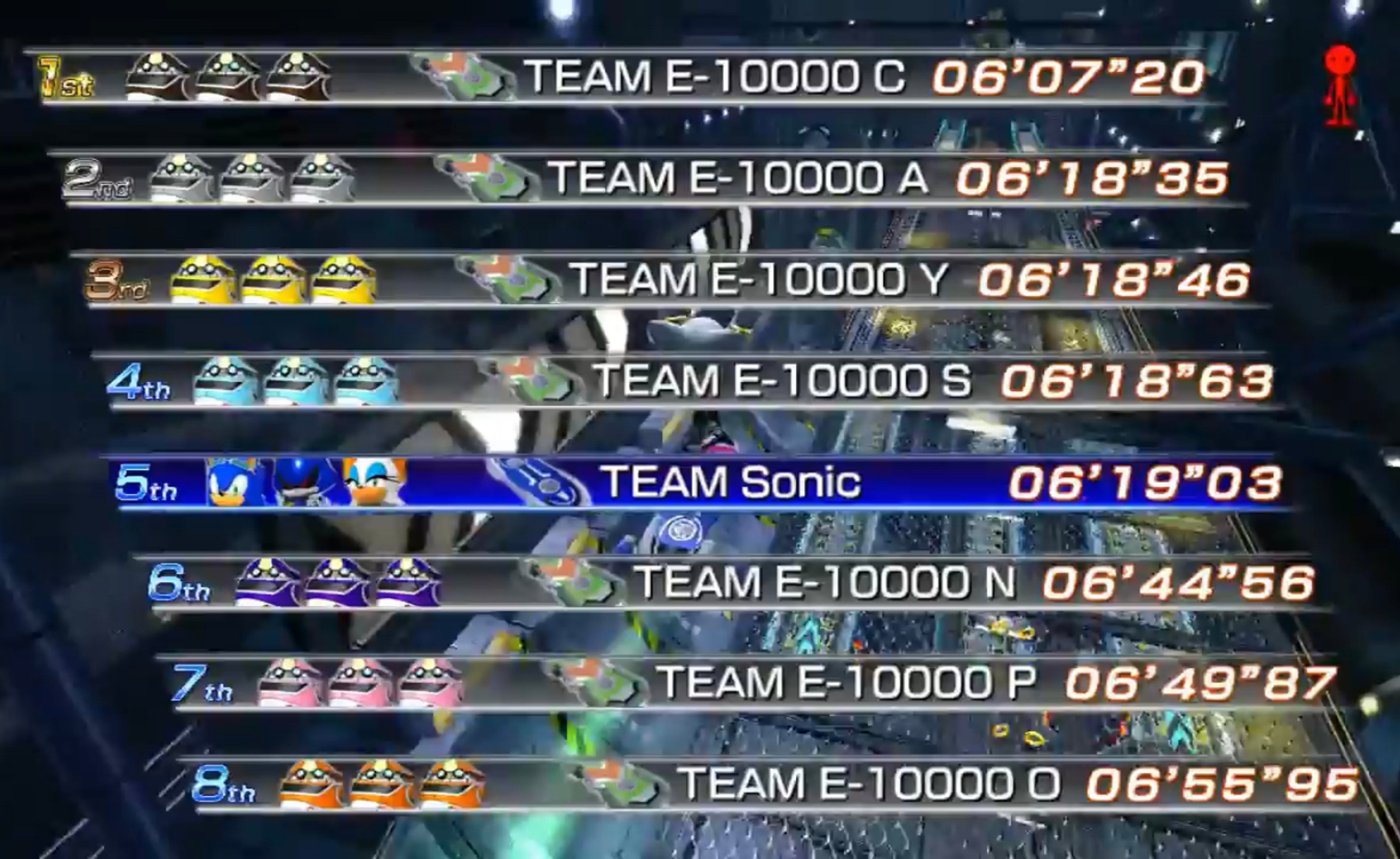 A silver and cream-colored racing robot with red and black accents