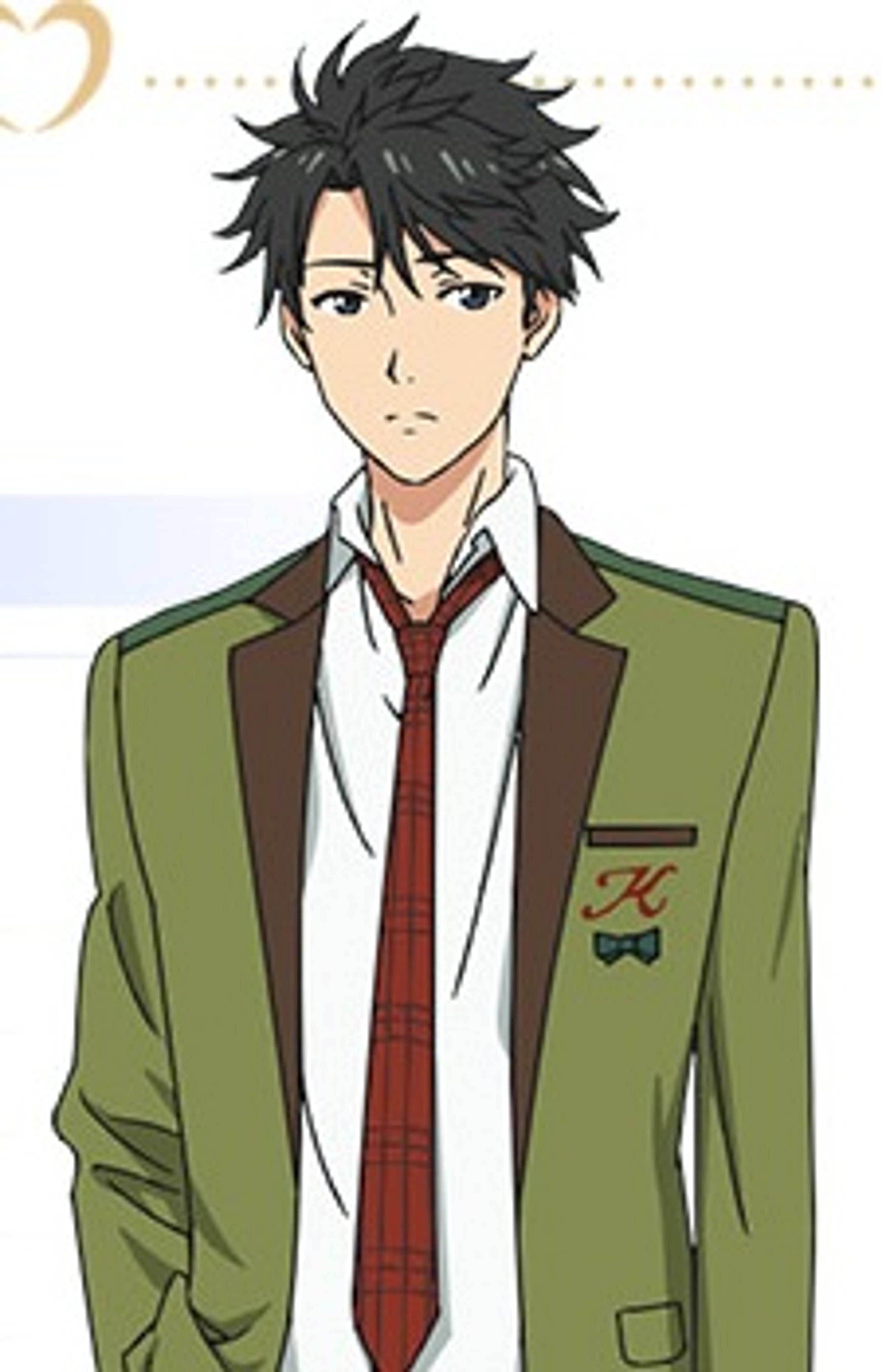 A young man in a school uniform with a serious expression