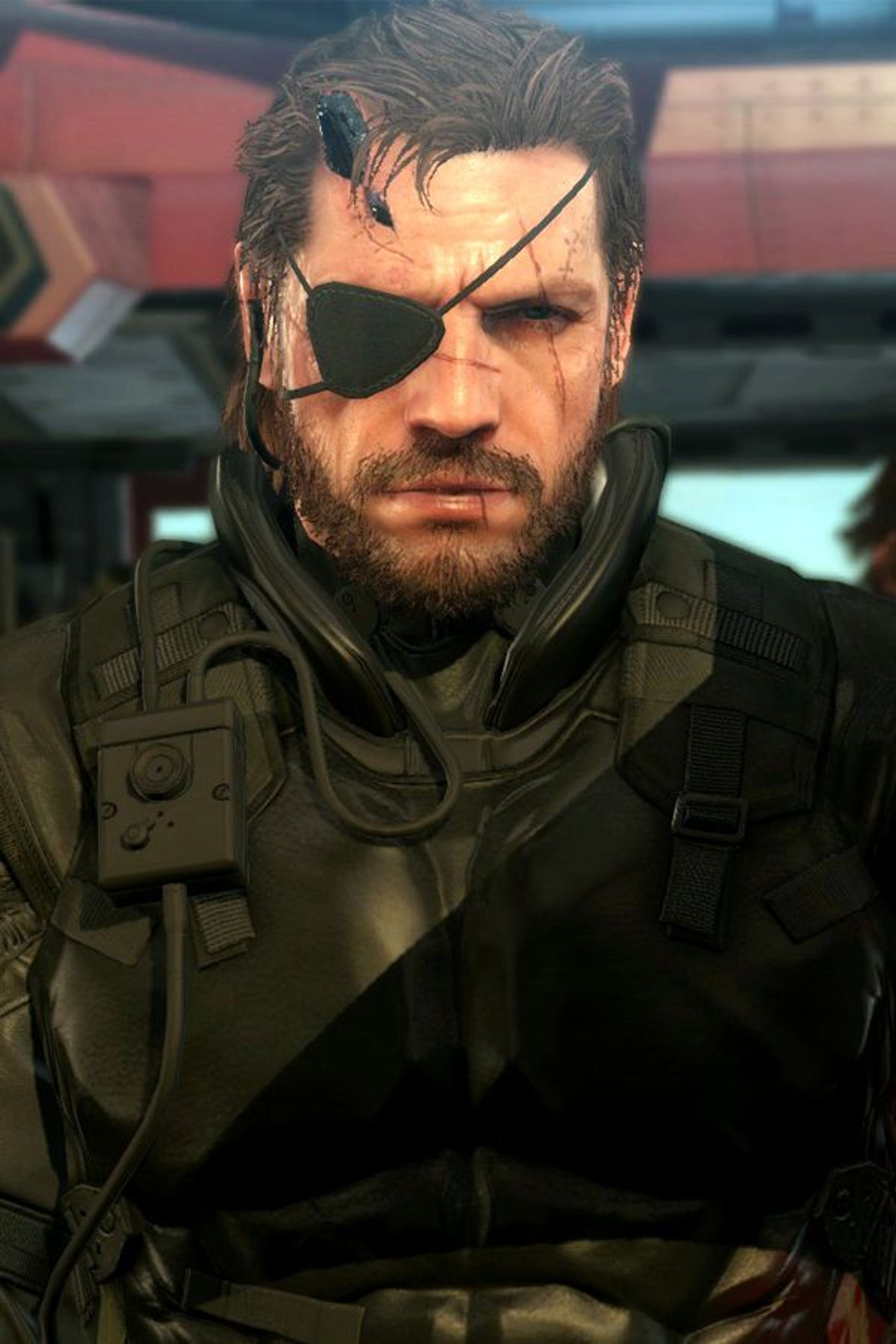 A man with an eyepatch, shrapnel in his forehead, and a bionic arm wearing a military uniform