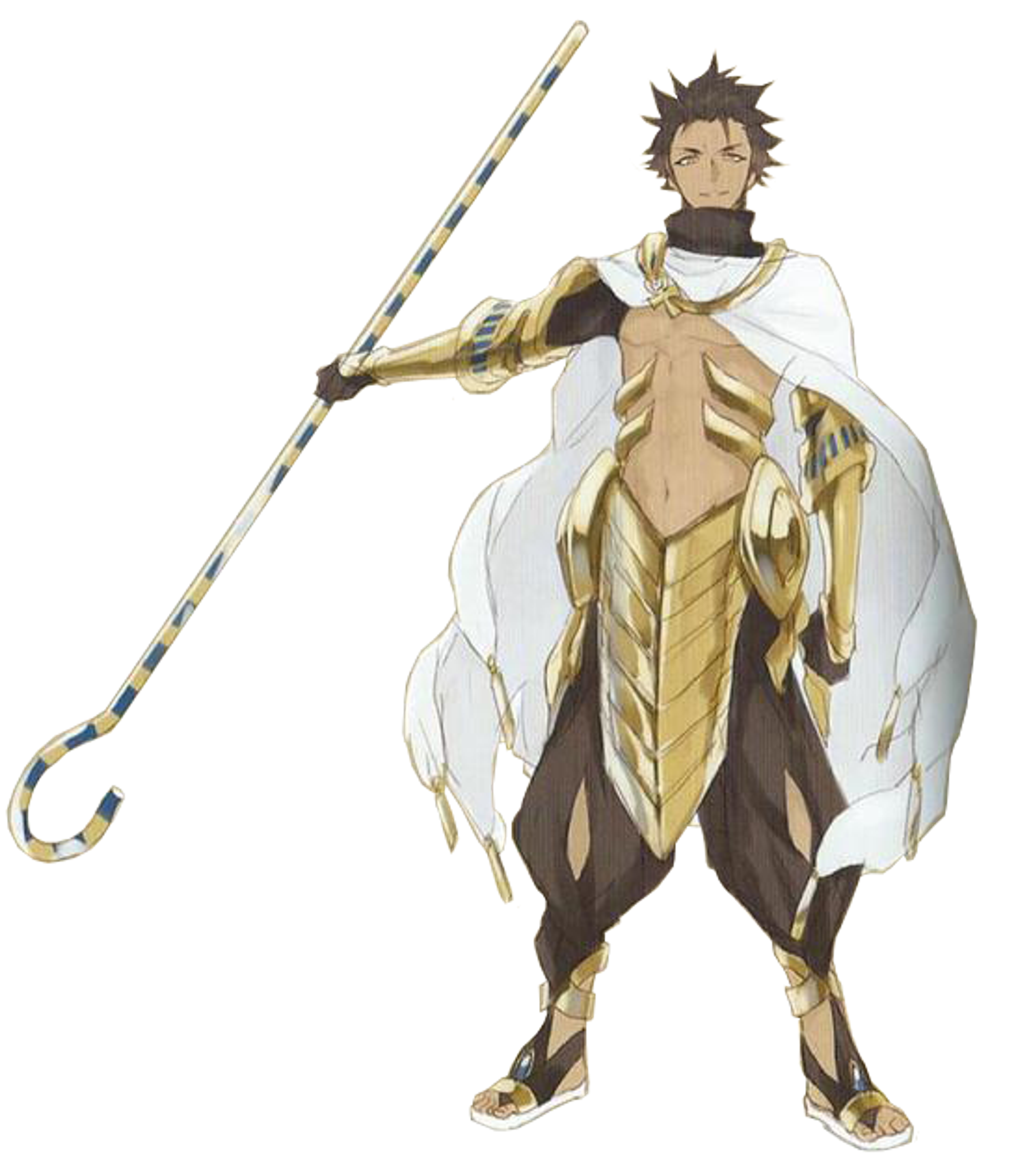 A powerful, imposing figure in ornate golden armor and a flowing white cape, holding a golden staff or scepter.