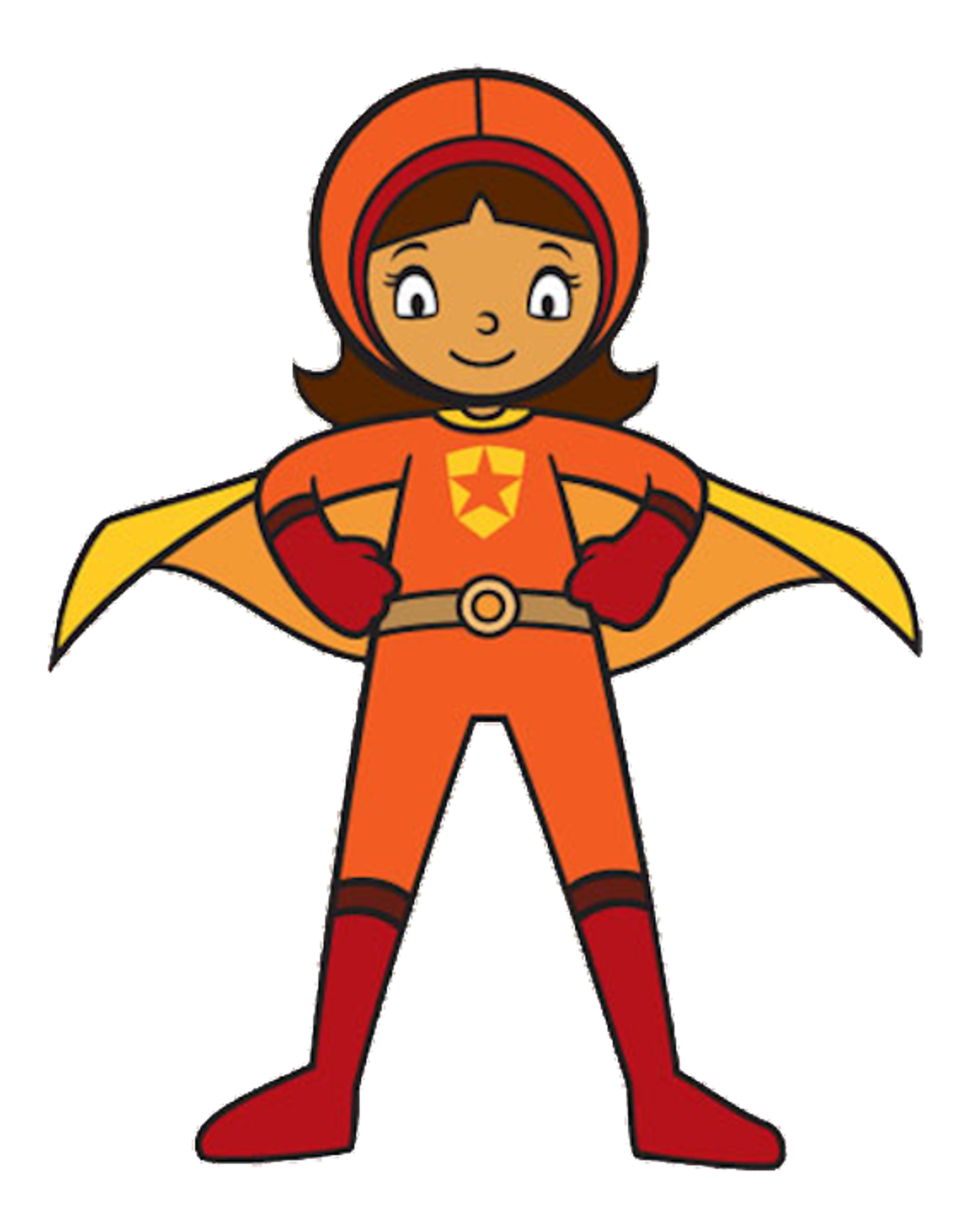 A young female cartoon superhero character named WordGirl