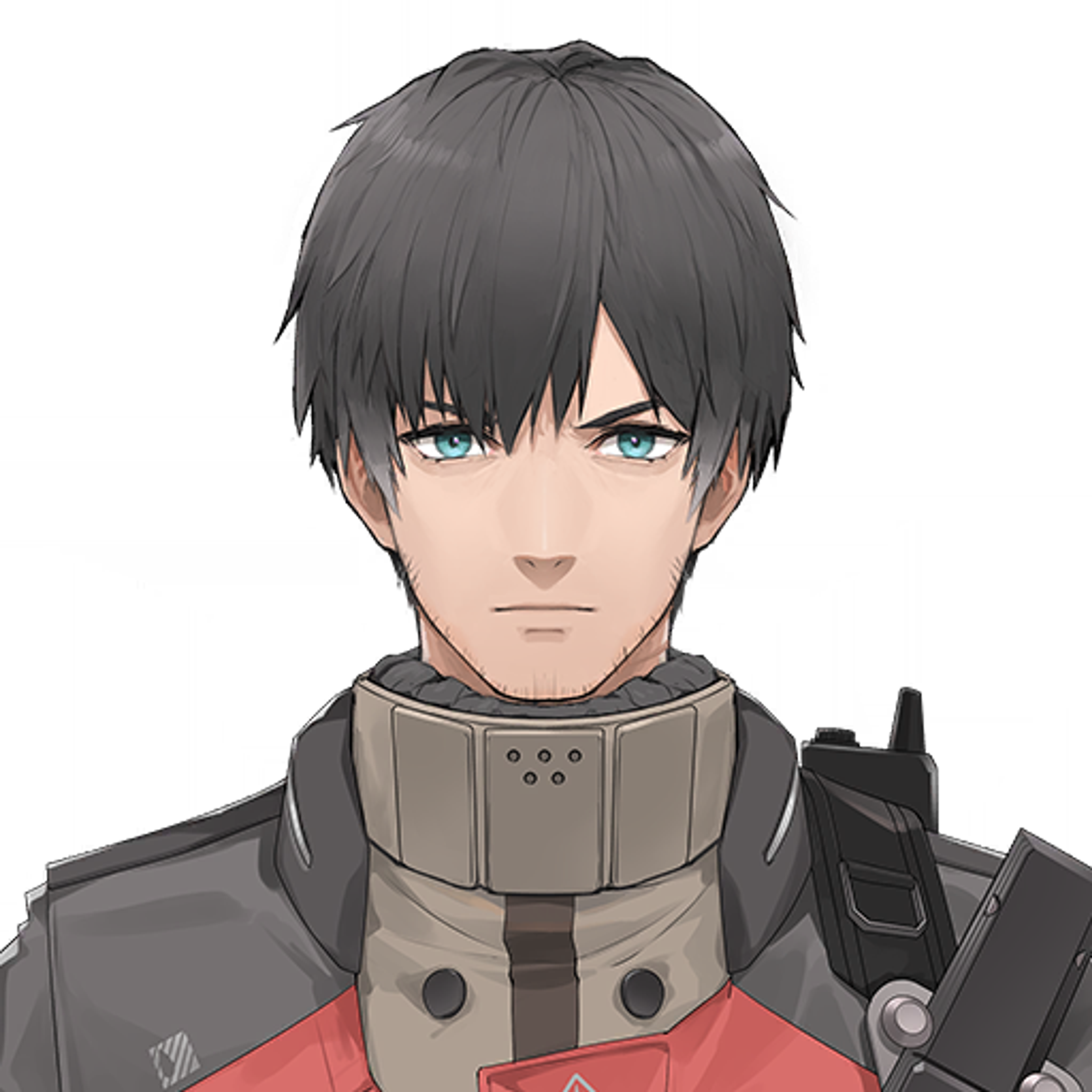 A young military commander with short dark hair and blue eyes, wearing a gray or olive drab uniform.
