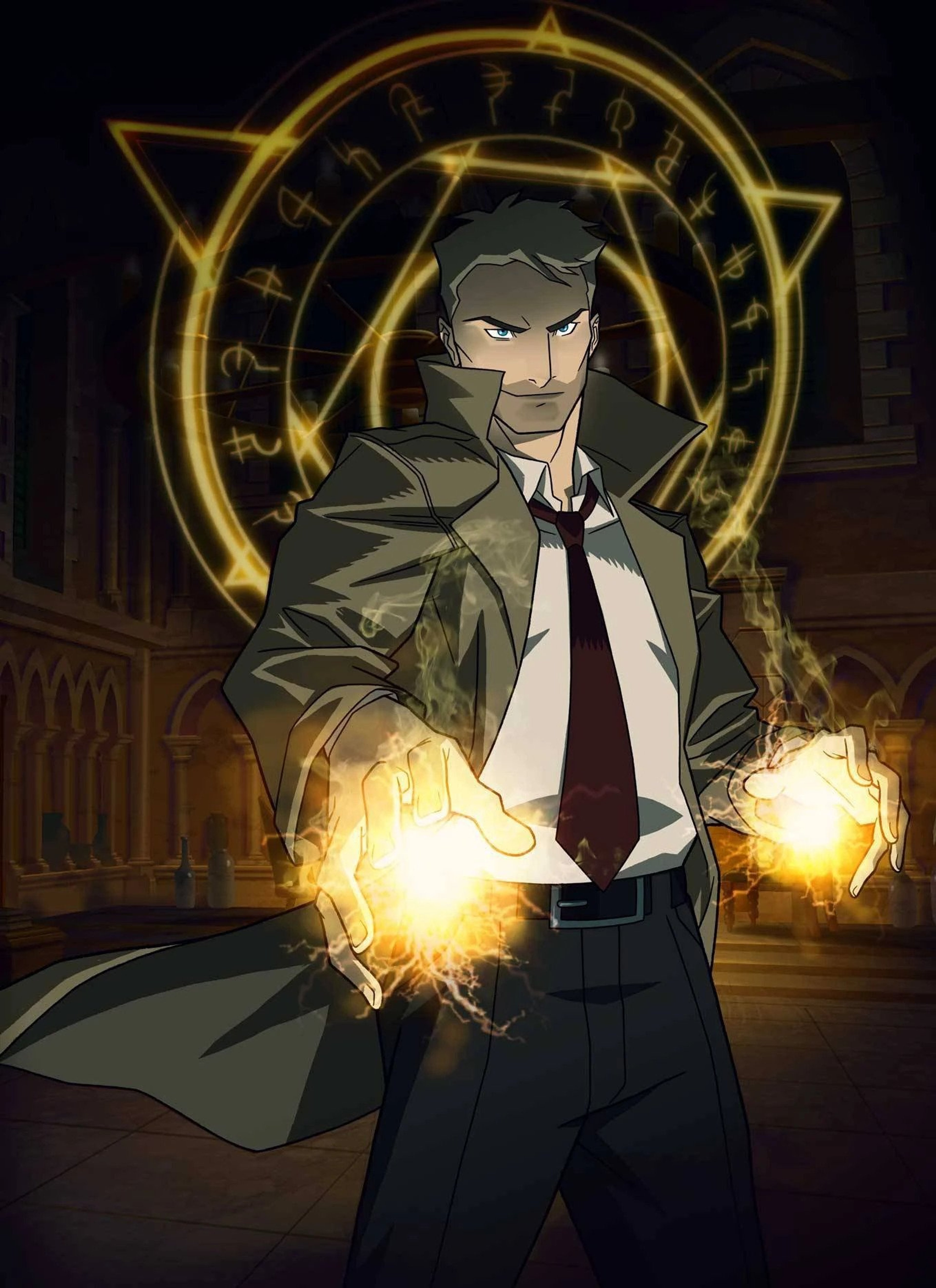 A man in a trenchcoat wielding magical energy