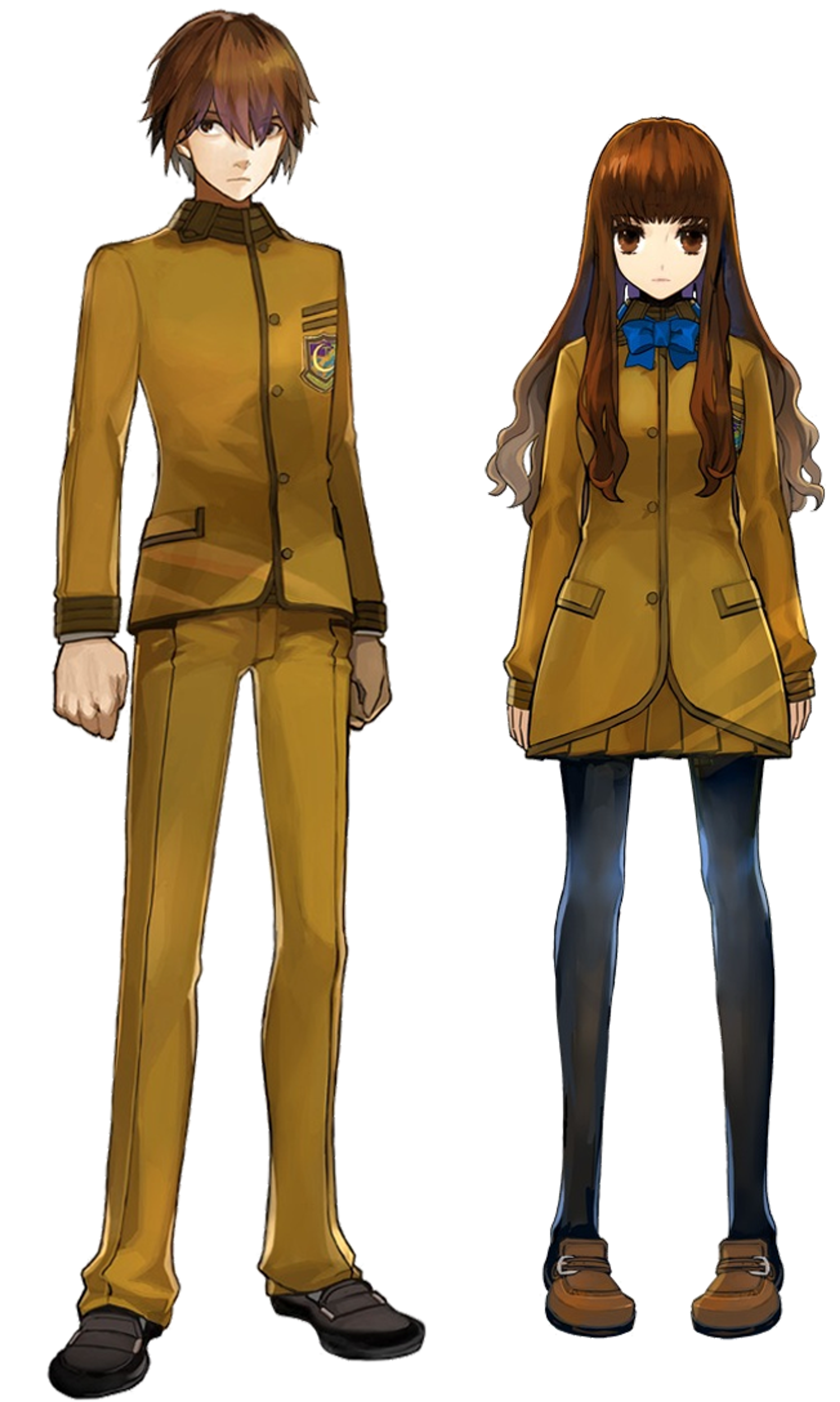 Two anime-style characters in tan uniforms