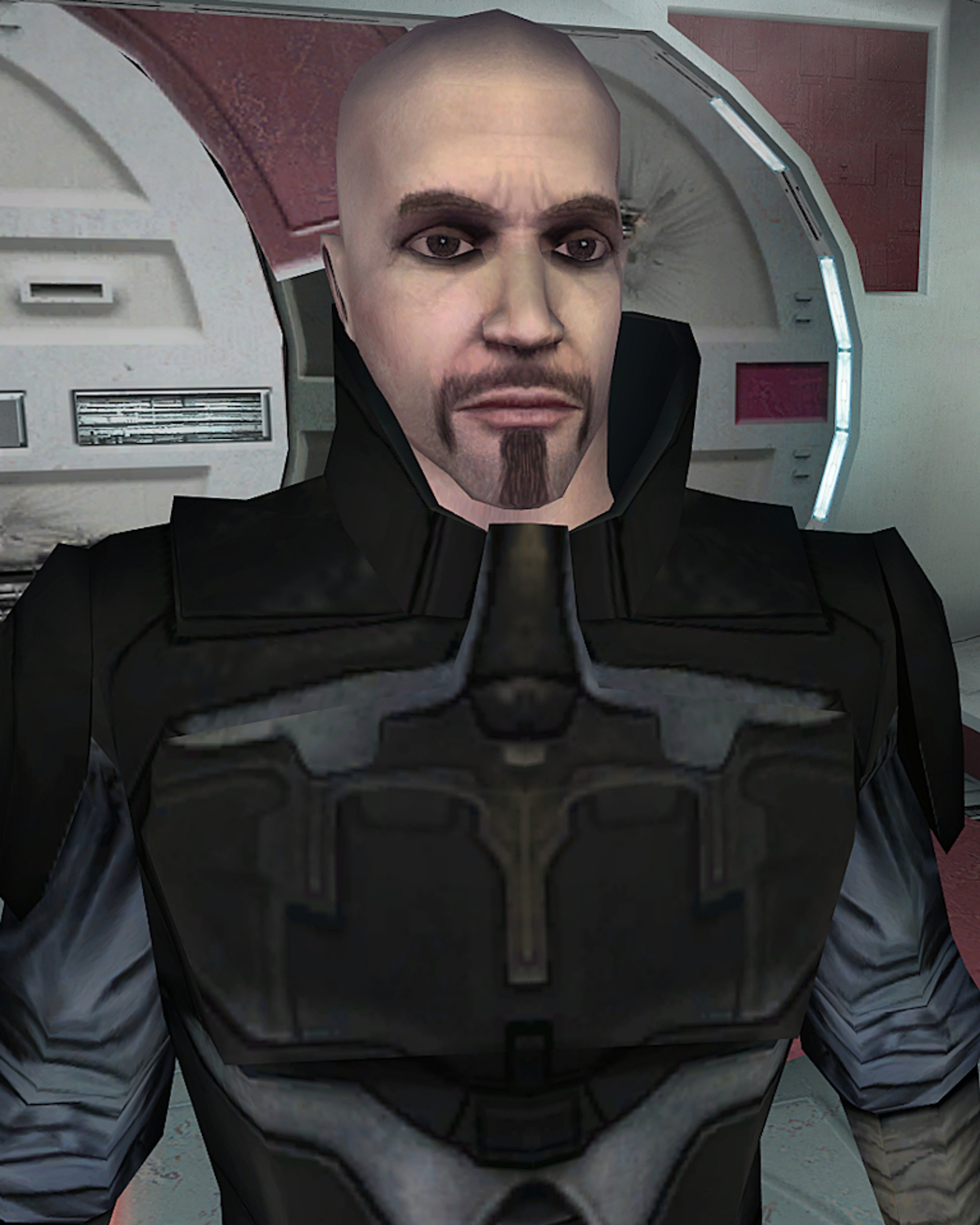 A tall, intimidating figure in dark armor and robes