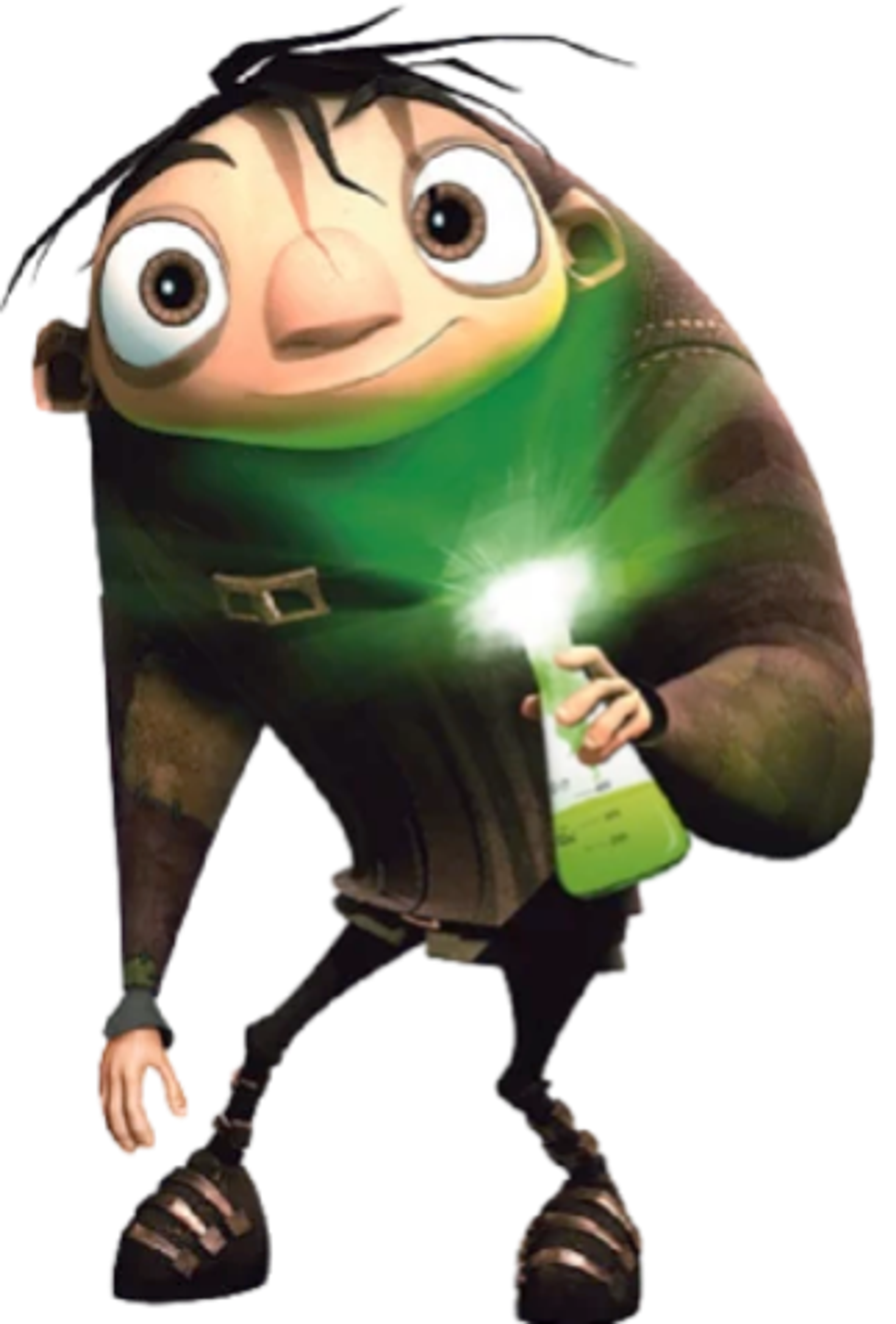 A quirky, hunchbacked inventor character