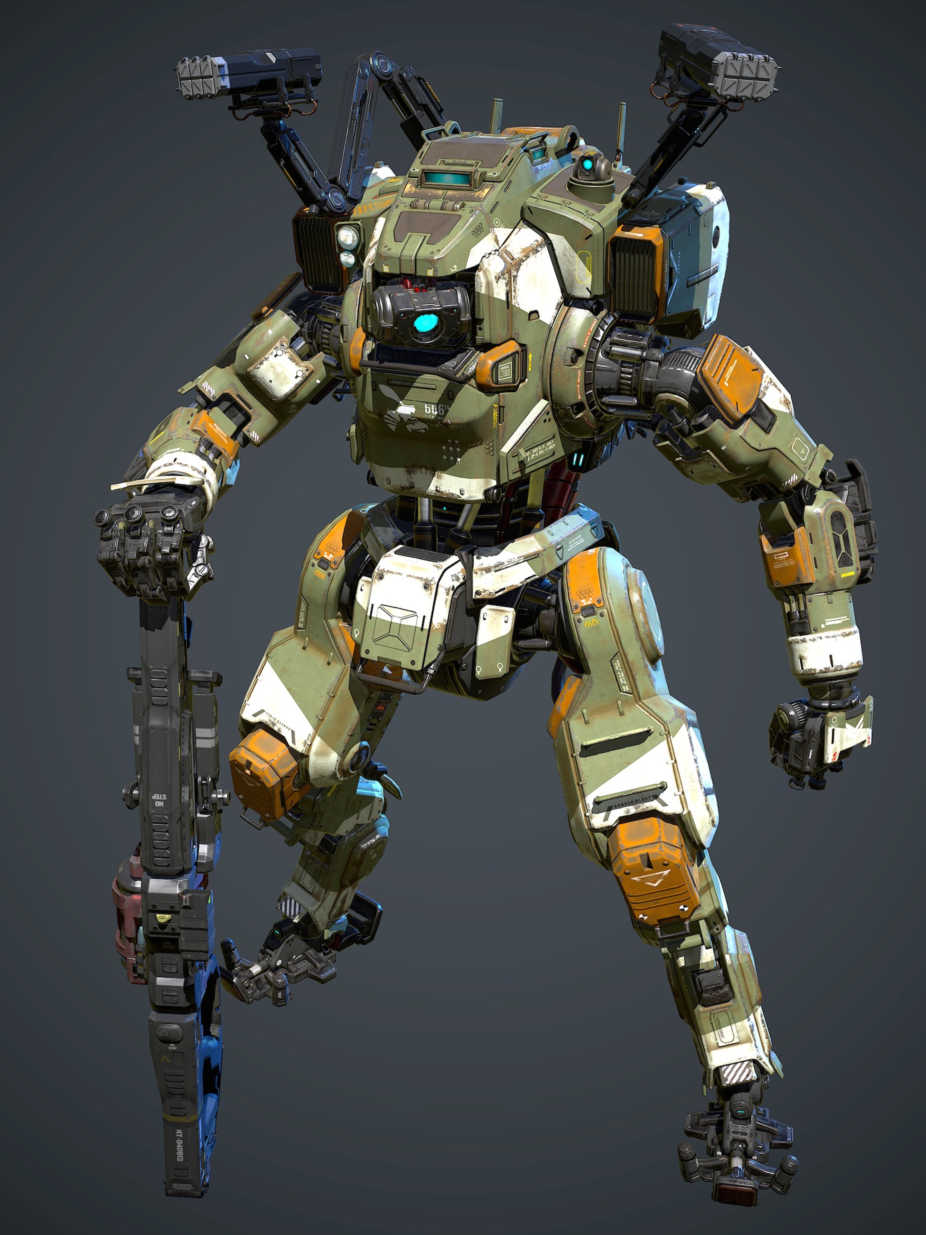 A detailed image of a Vanguard-class Titan mech from the Titanfall universe.