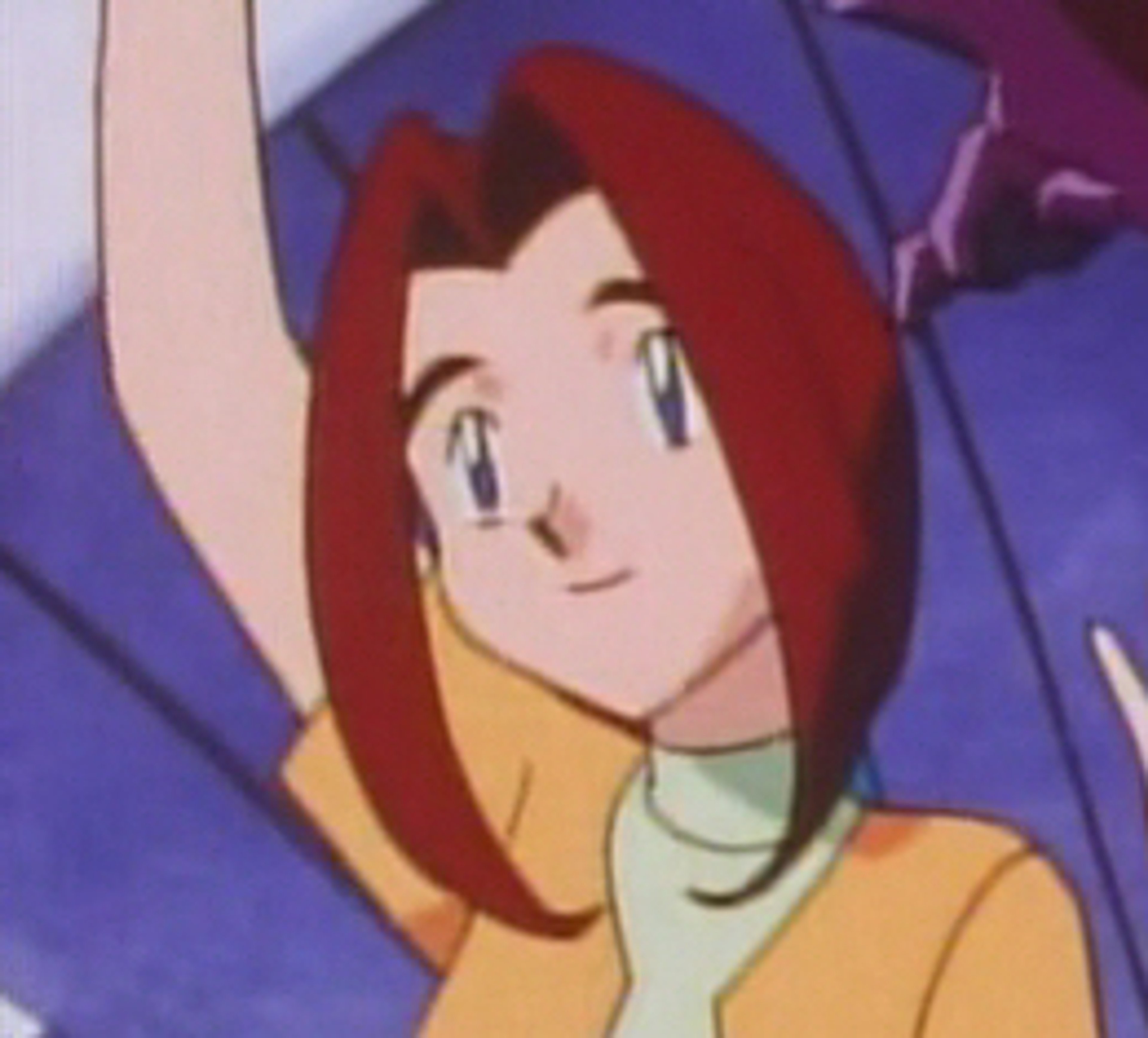 An anime-style character of a middle-aged woman with red hair and a friendly expression