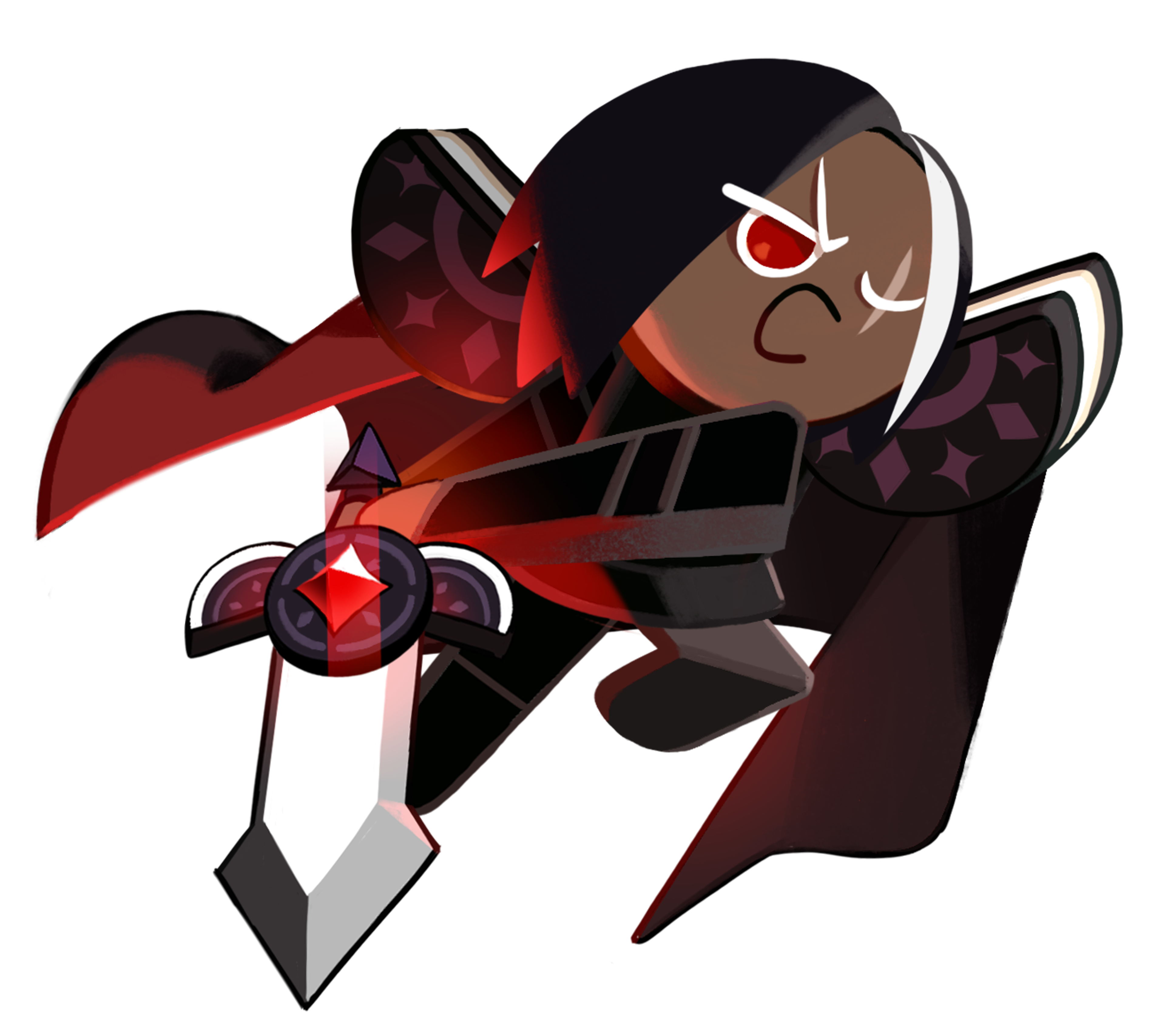 A dark, armored fantasy character wielding a large sword