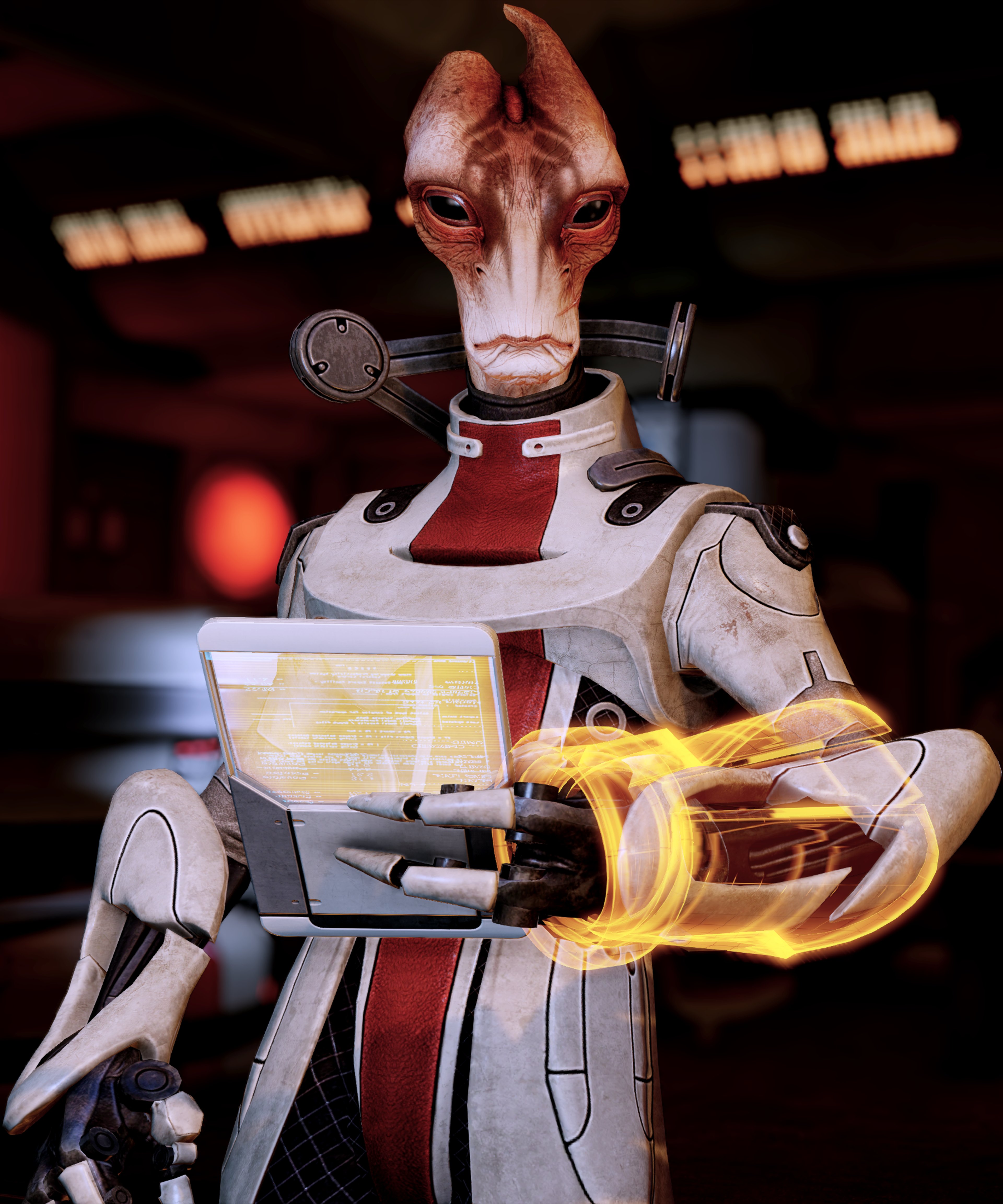 Mordin participated in a high-level meeting concerning the krogan's apparent adaptation to the genophage, a biological weapon he helped develop to curb the krogan population.,Mordin led a team of STG operatives to Tuchanka to deploy a modified genophage strain, but was confronted by a female krogan who blamed him for the suffering of her people.,Mordin was injured during the mission, losing his right cranial horn, and had to be admonished by his captain for disobeying orders.,Mordin firmly believes the krogan must be kept in check to prevent them from becoming a threat and causing widespread suffering.,Mordin has a long history of working for the salarian Special Tasks Group, participating in sensitive operations and using his scientific expertise for both healing and more questionable purposes.