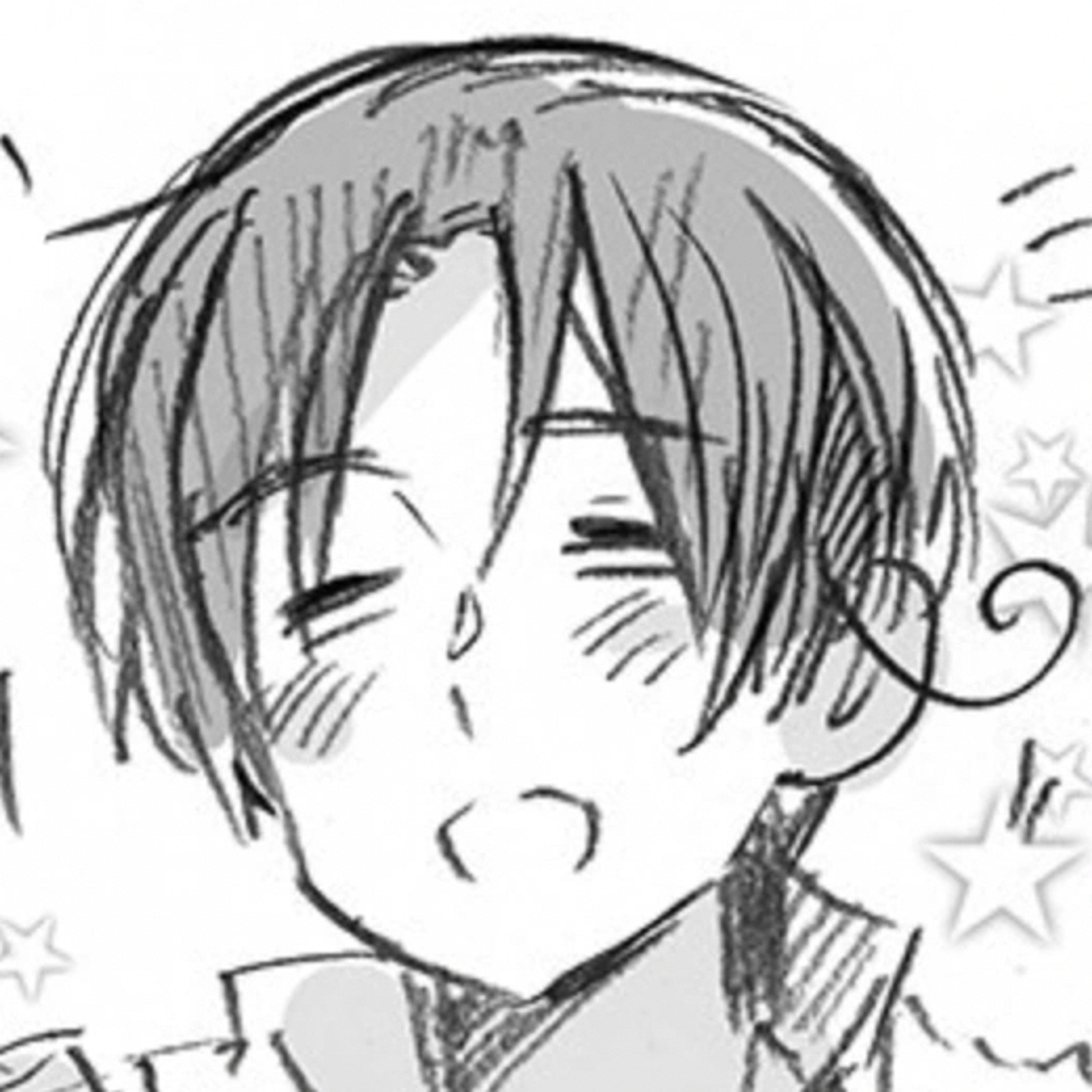 An anime-style character with auburn hair and a curl, wearing a blue military uniform