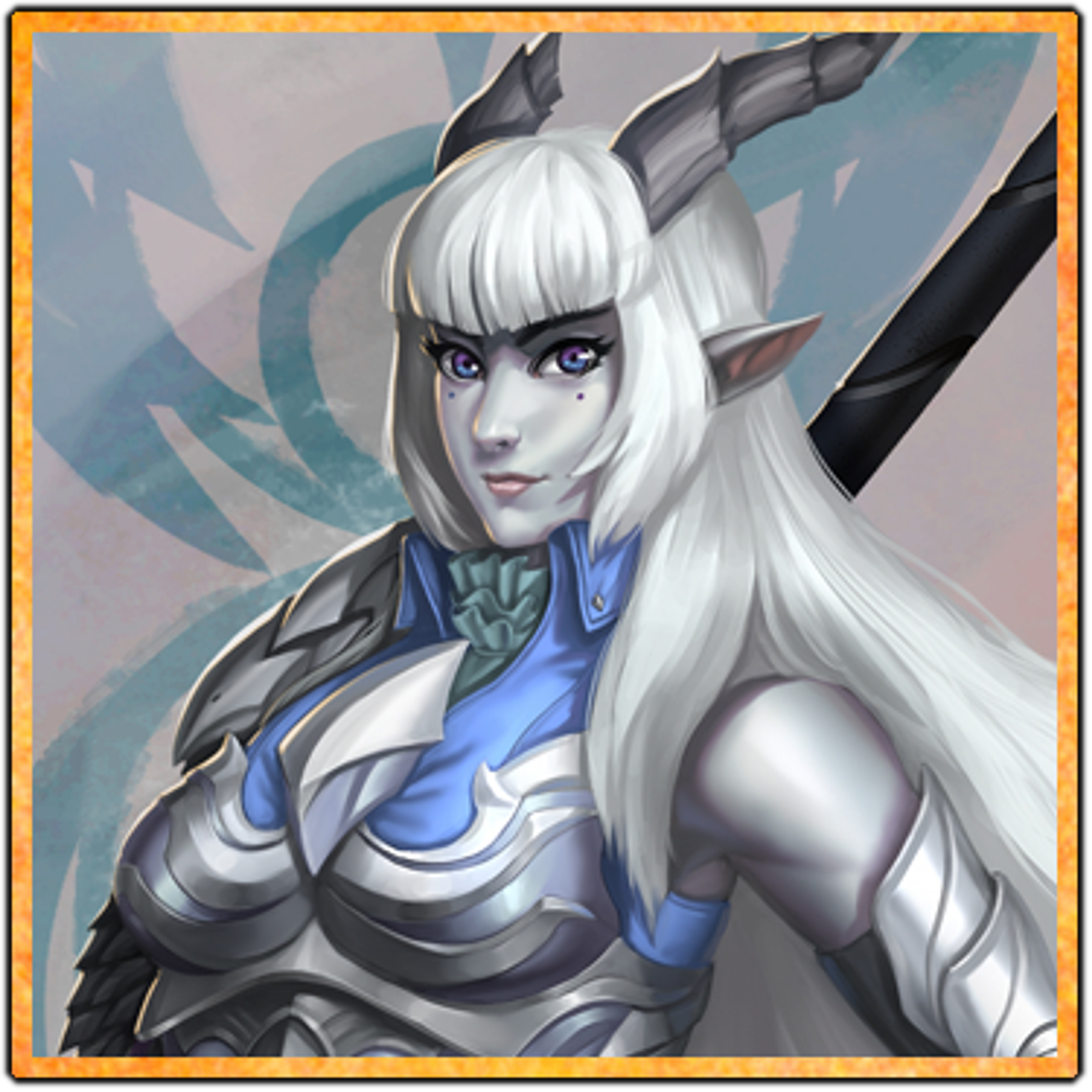 A female shadow elf character in Valkyrie-style armor holding a large hammer