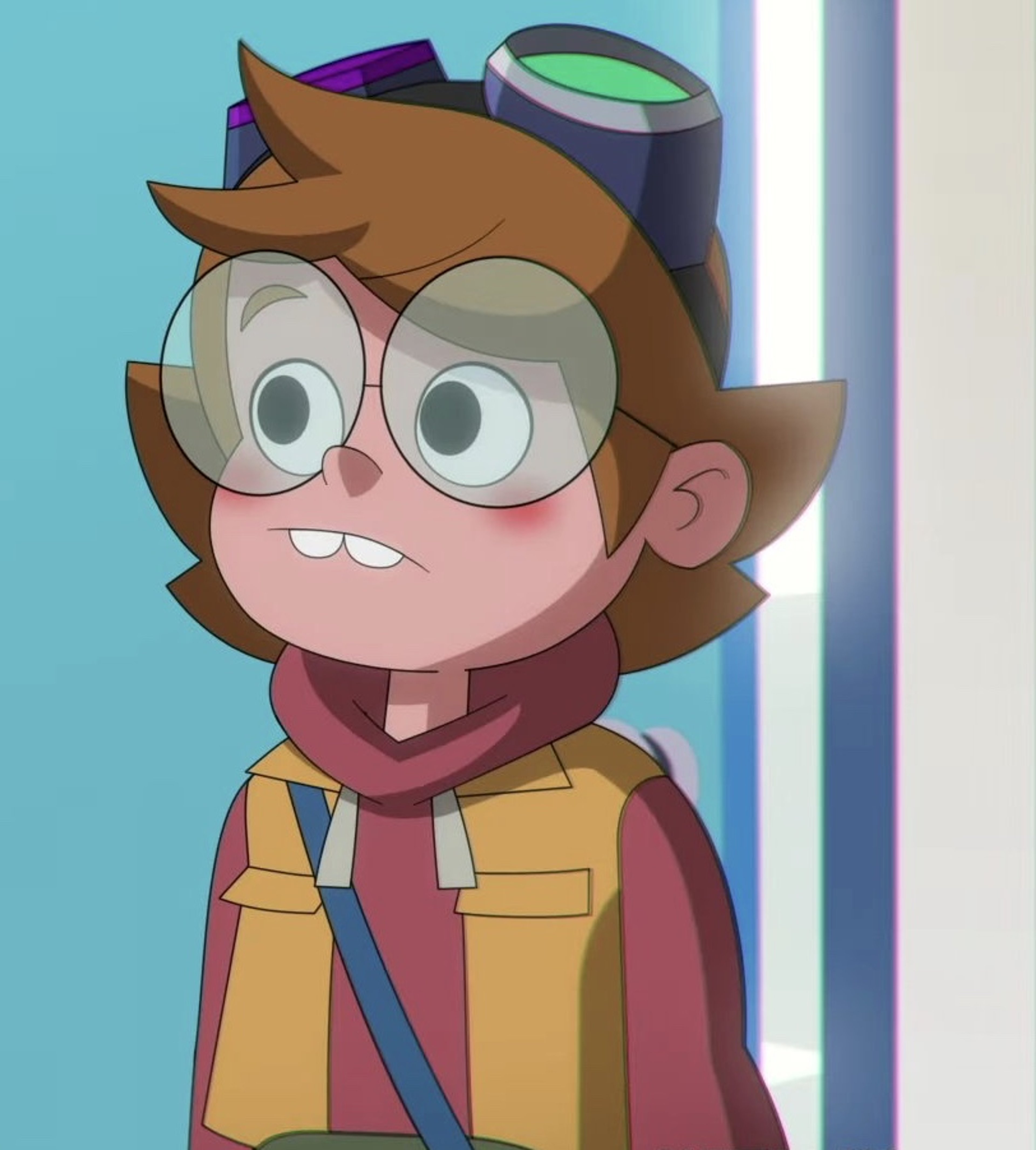 An animated character with large eyes, a round face, and a casual outfit.