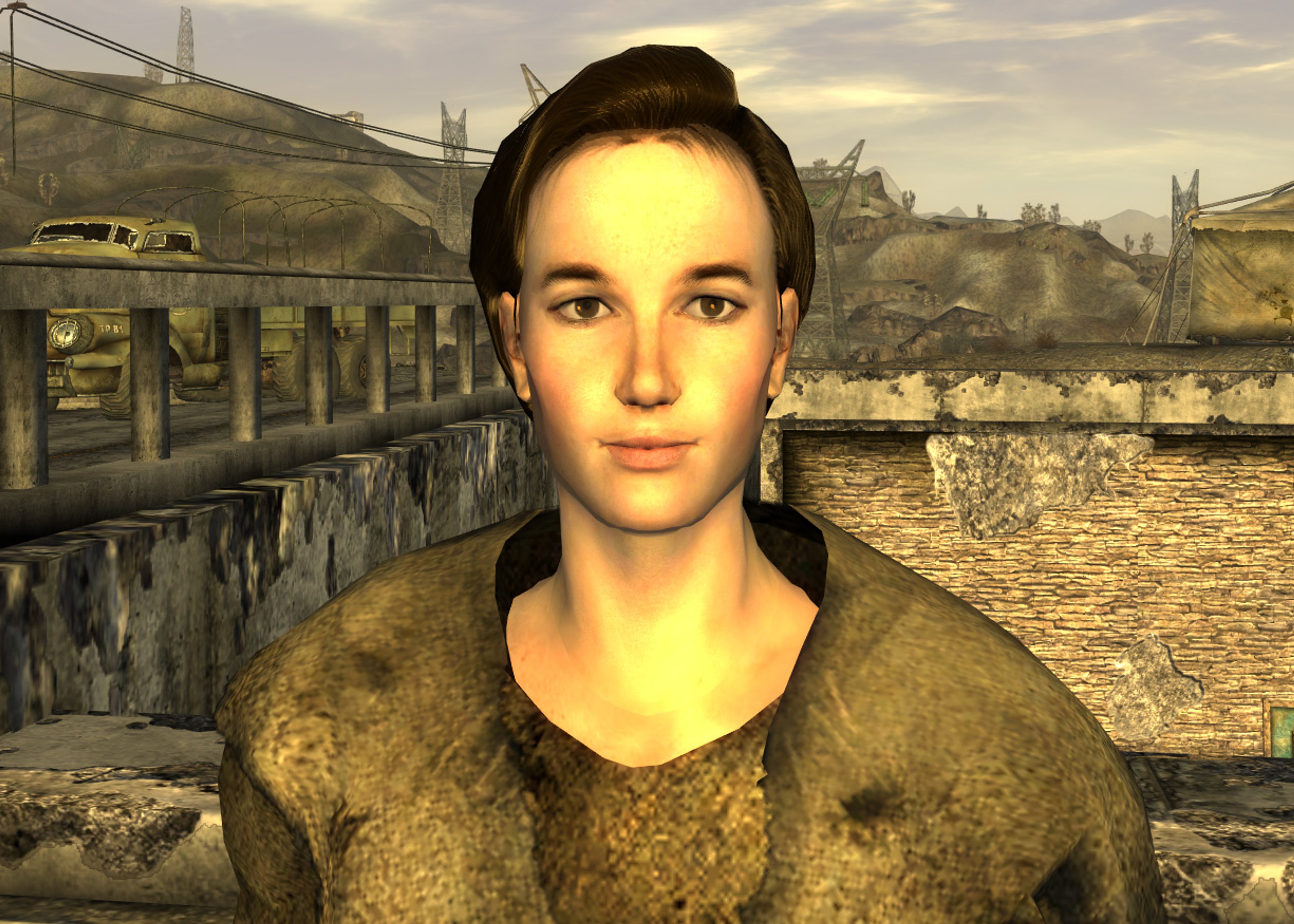 A young woman in a brown hooded robe with a friendly, sarcastic expression