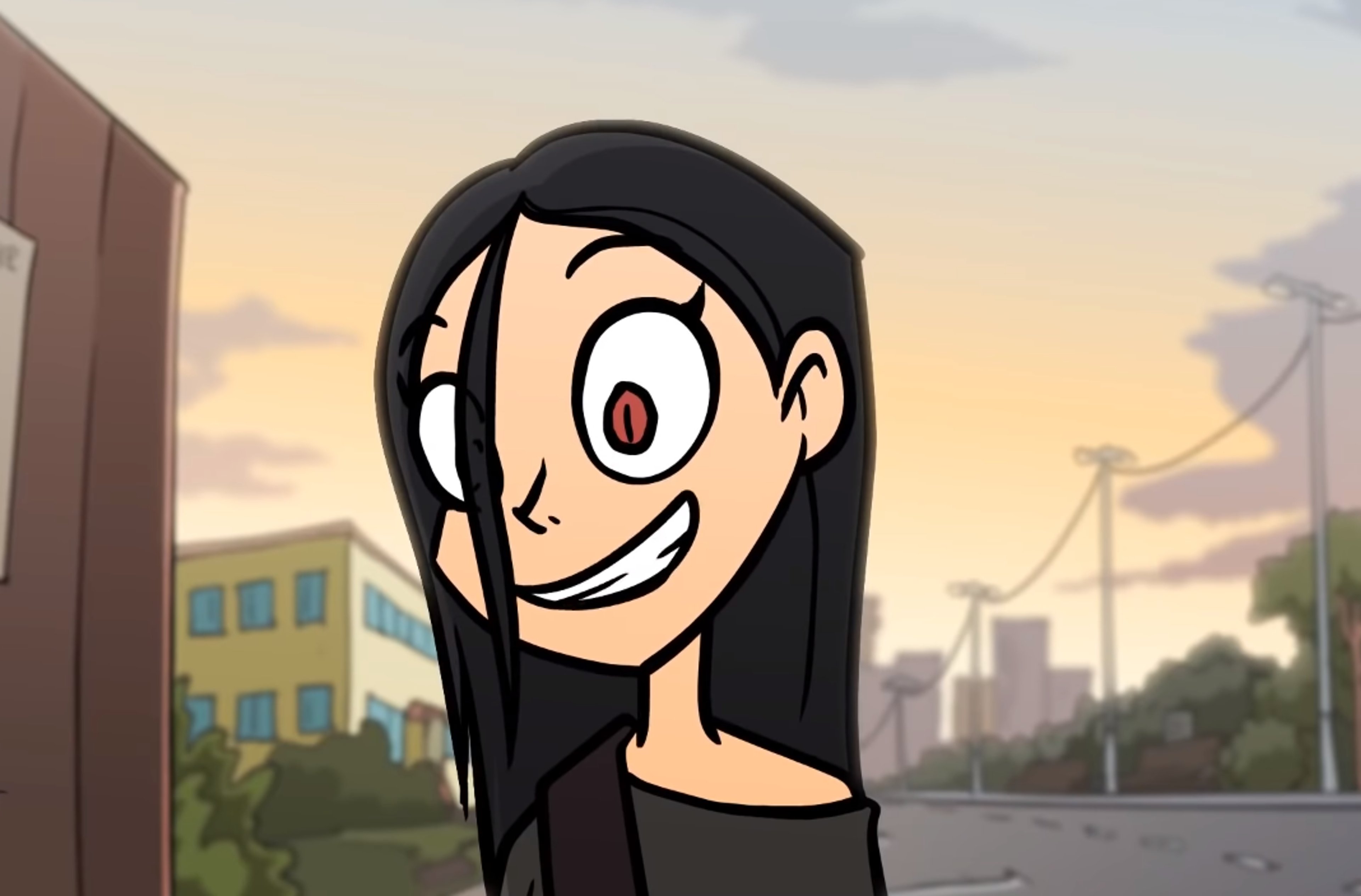 A young gothic woman with red eyes and a dark aesthetic