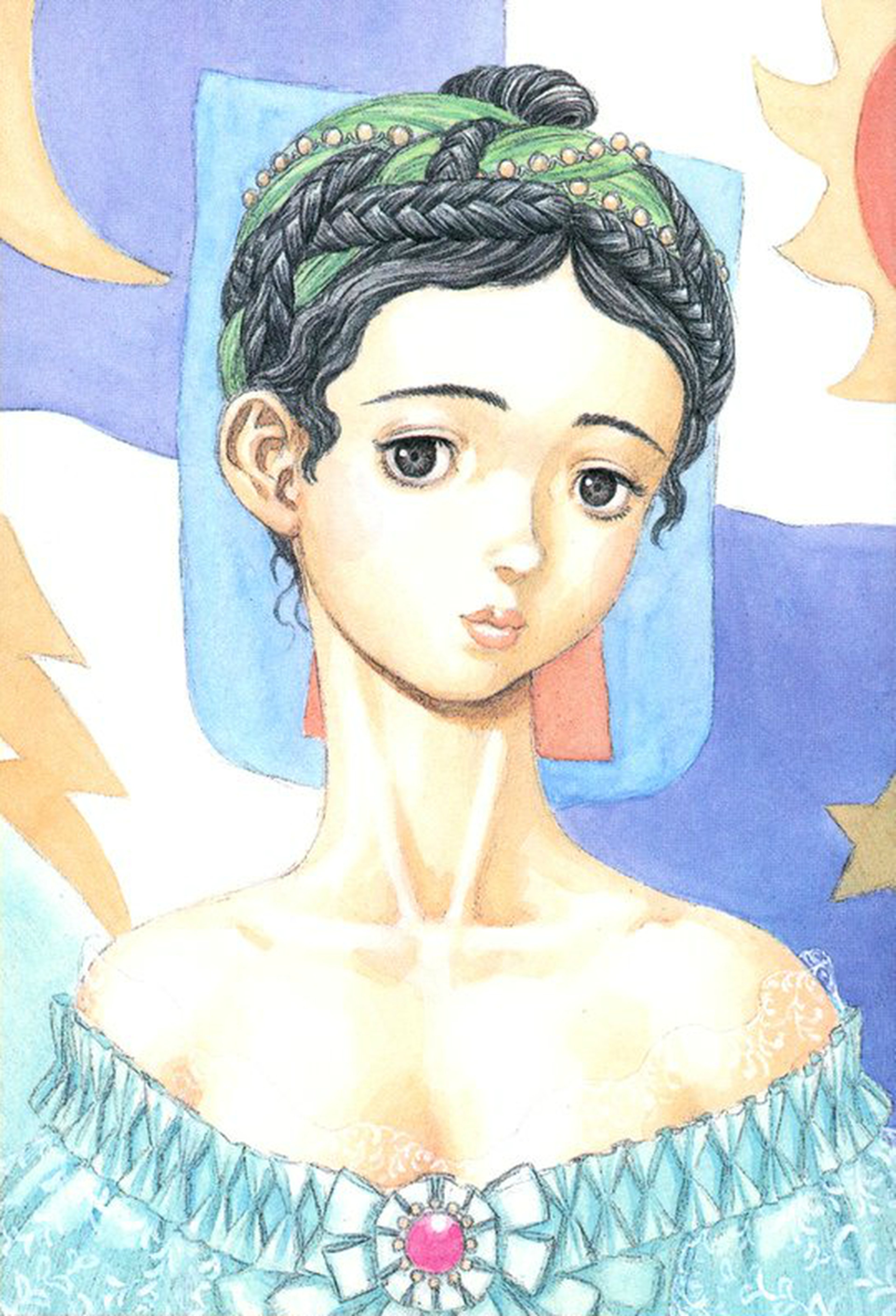 A young woman with an elaborate hairstyle and ornate dress