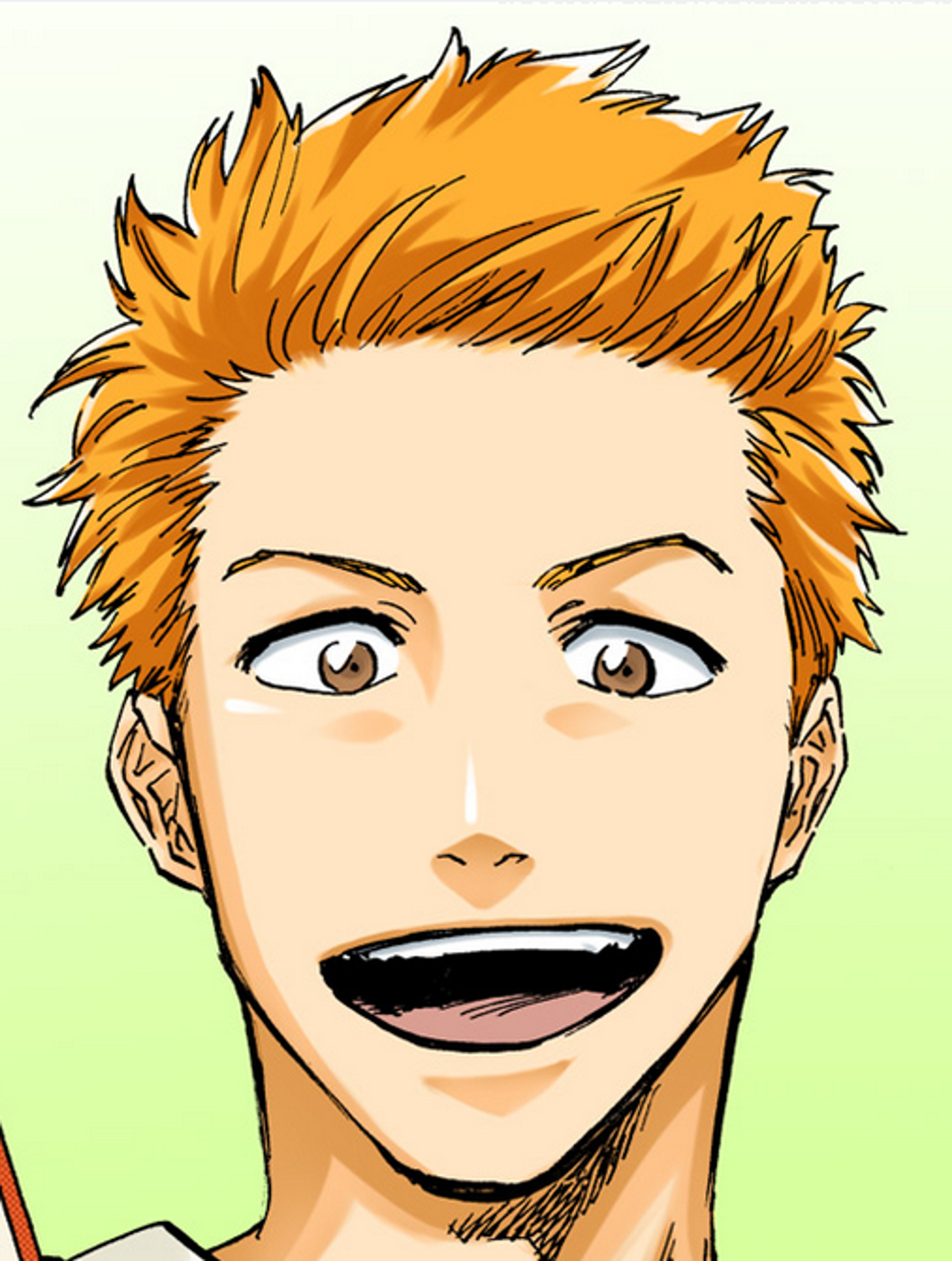 An anime-style character with orange spiky hair and an energetic expression