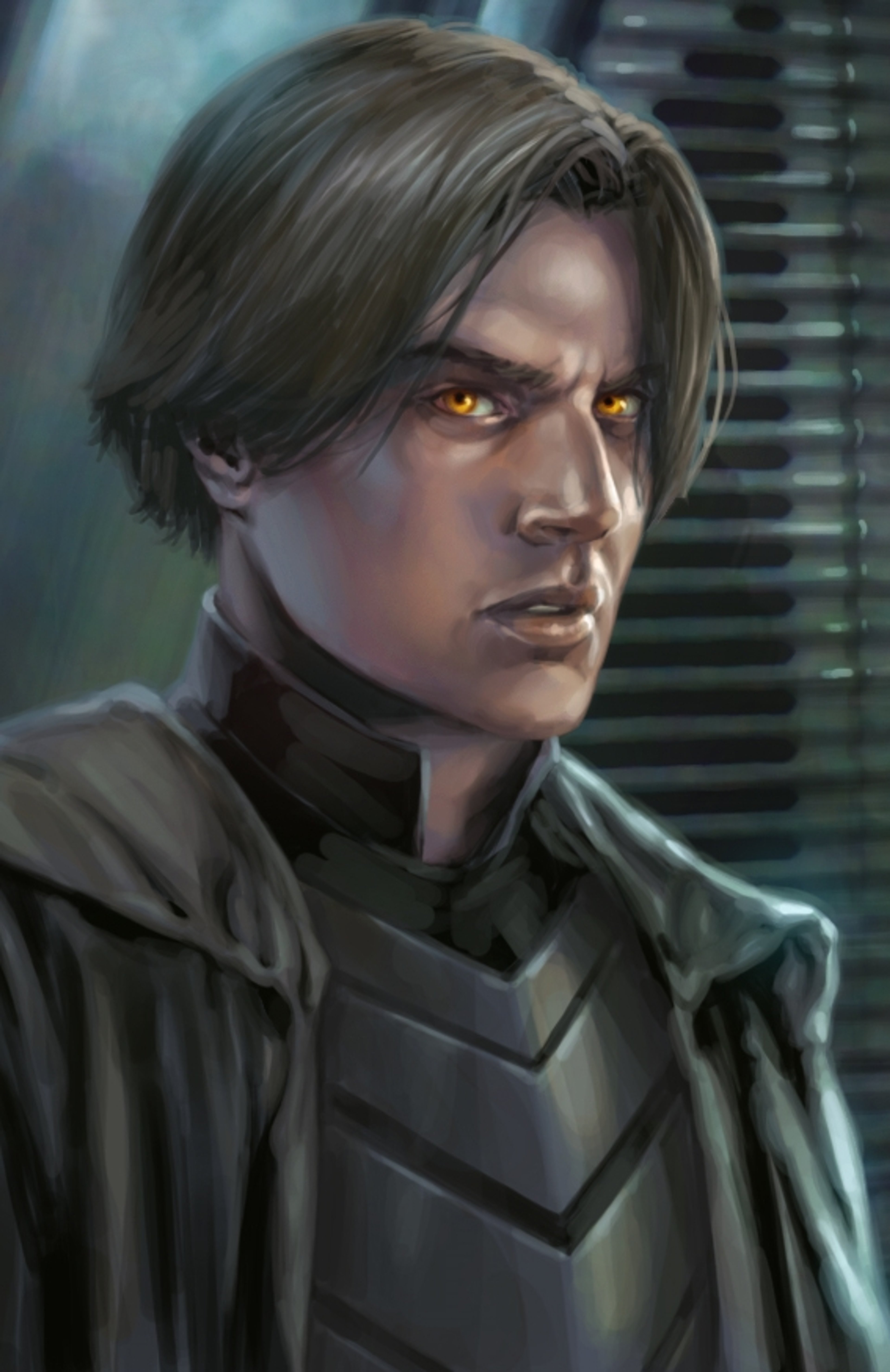 A male character with dark hair and an intense expression