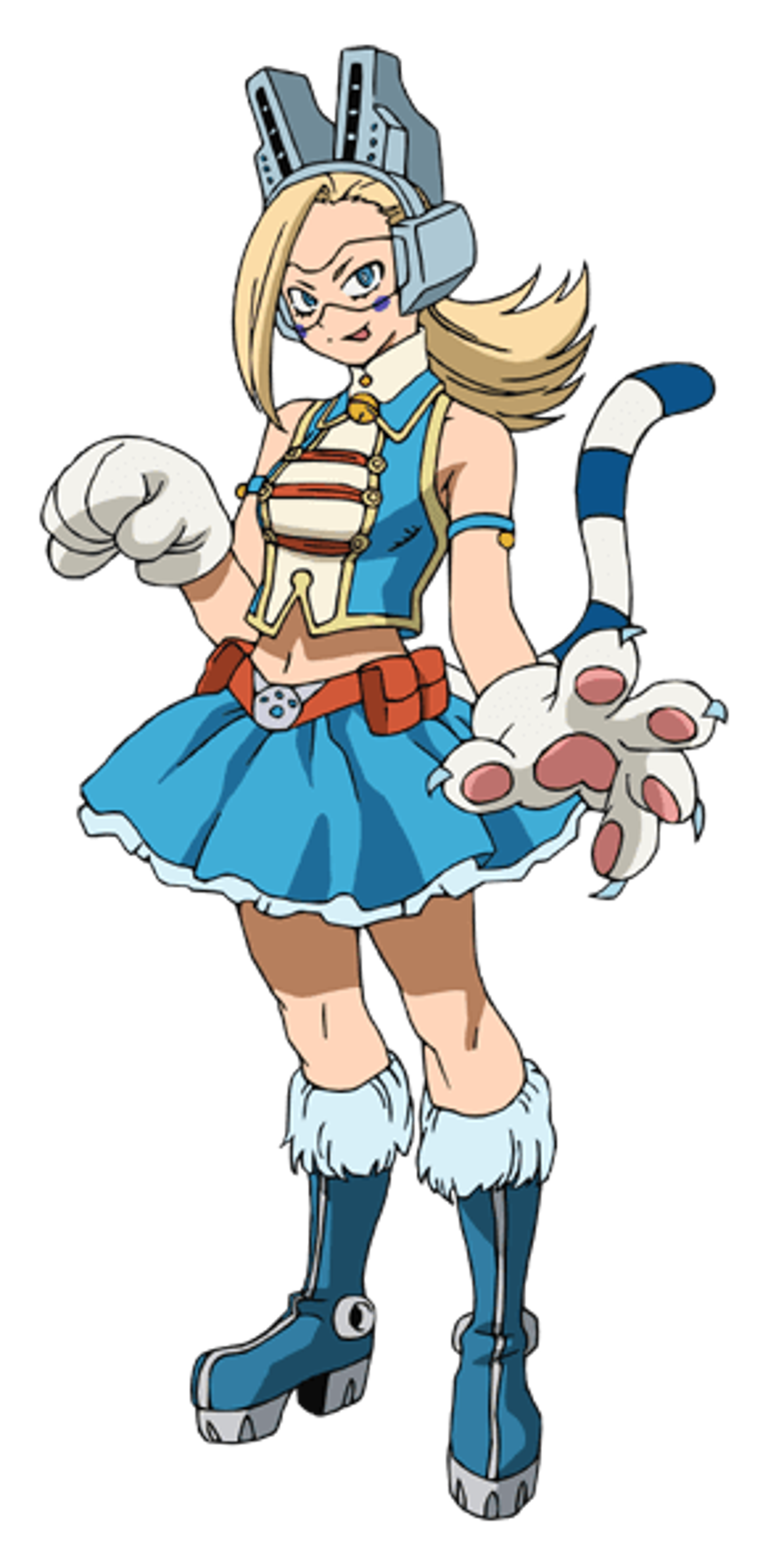 An anime-style character with blonde hair and a blue outfit, striking a dynamic pose.