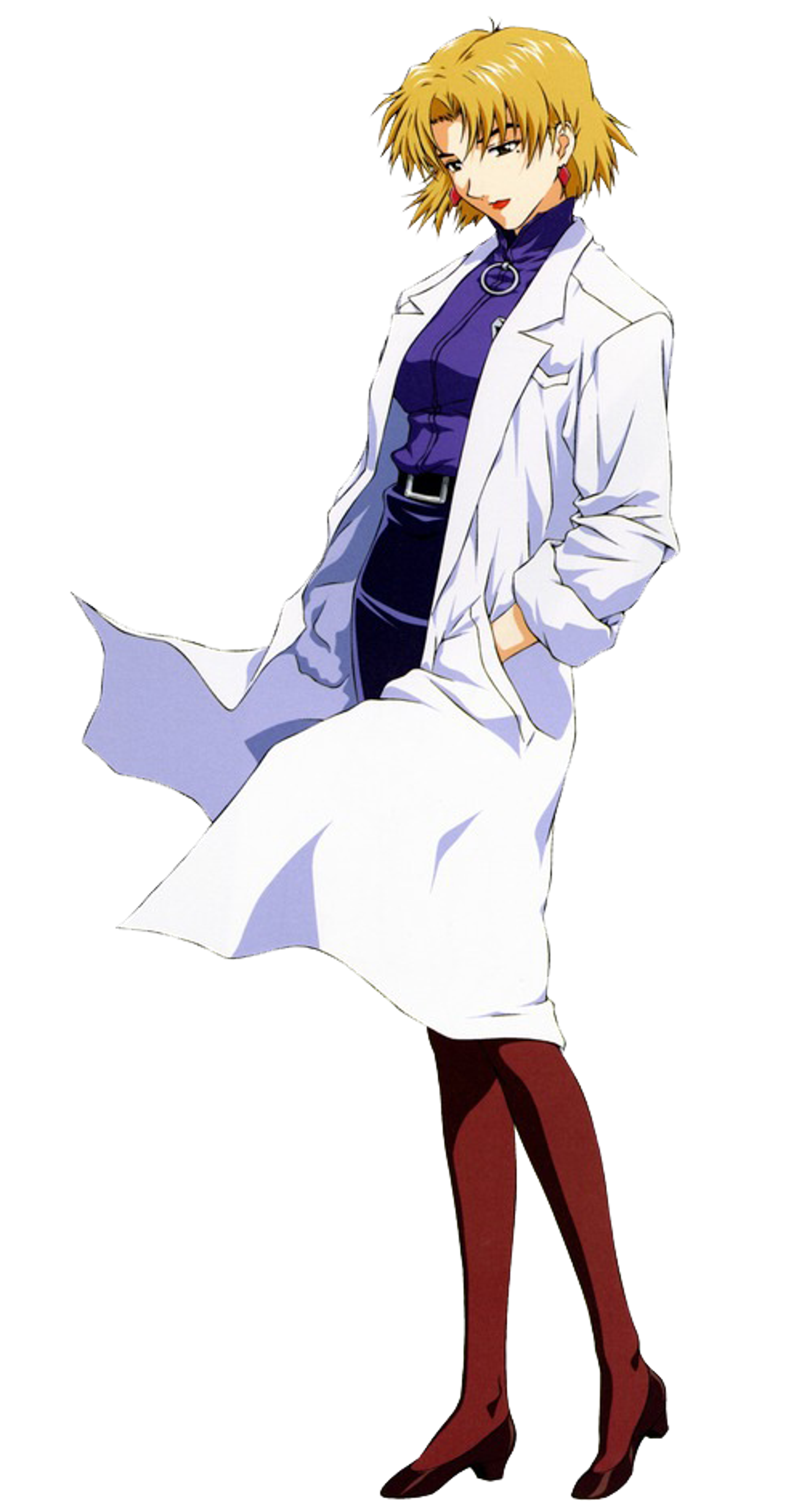 Mother was previous head scientist, set unrealistic expectations,Dated boss Gendo Ikari in college, never got over him,Oversees all technology defending humanity,Cold and scientific on the outside, troubled on the inside